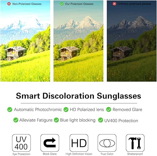 Miniatura 8 de YIMI Gafas de sol fotocrómicas polarizadas para hombre, para deportes al aire libre, conducción y ciclismo, antideslumbrante, UV400, gafas ligeras