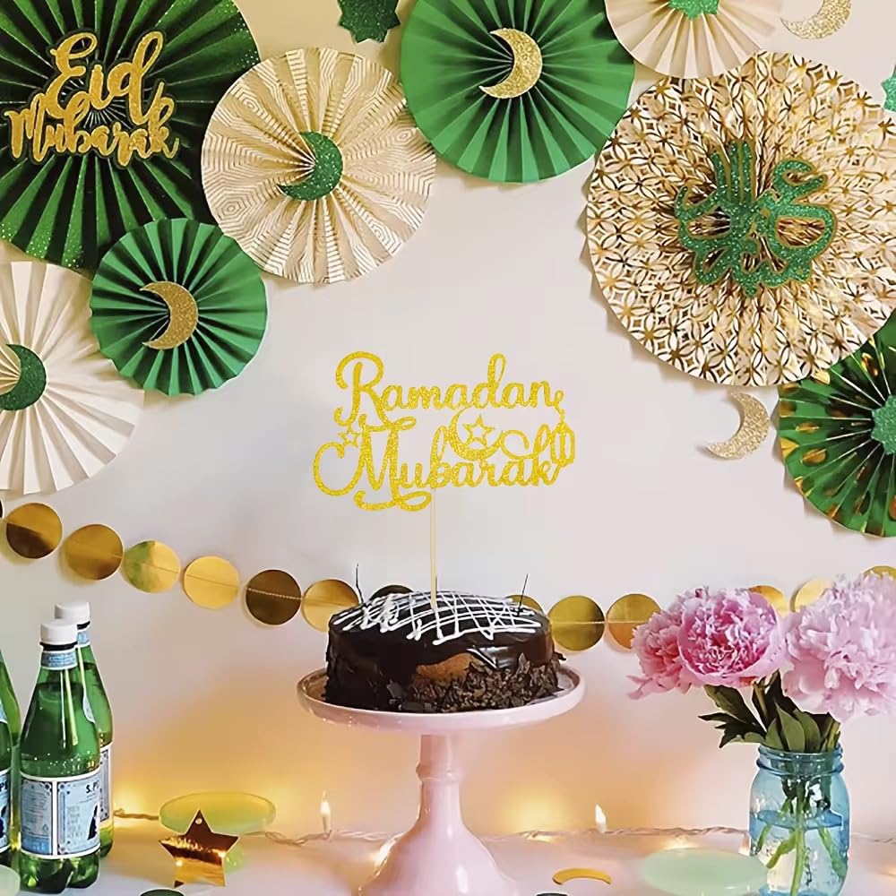 3 Ramadan Mubarak Cake Toppers, Gold Glitter Topper, Decorations, Hamper Gift Tag, Charms - Image 3