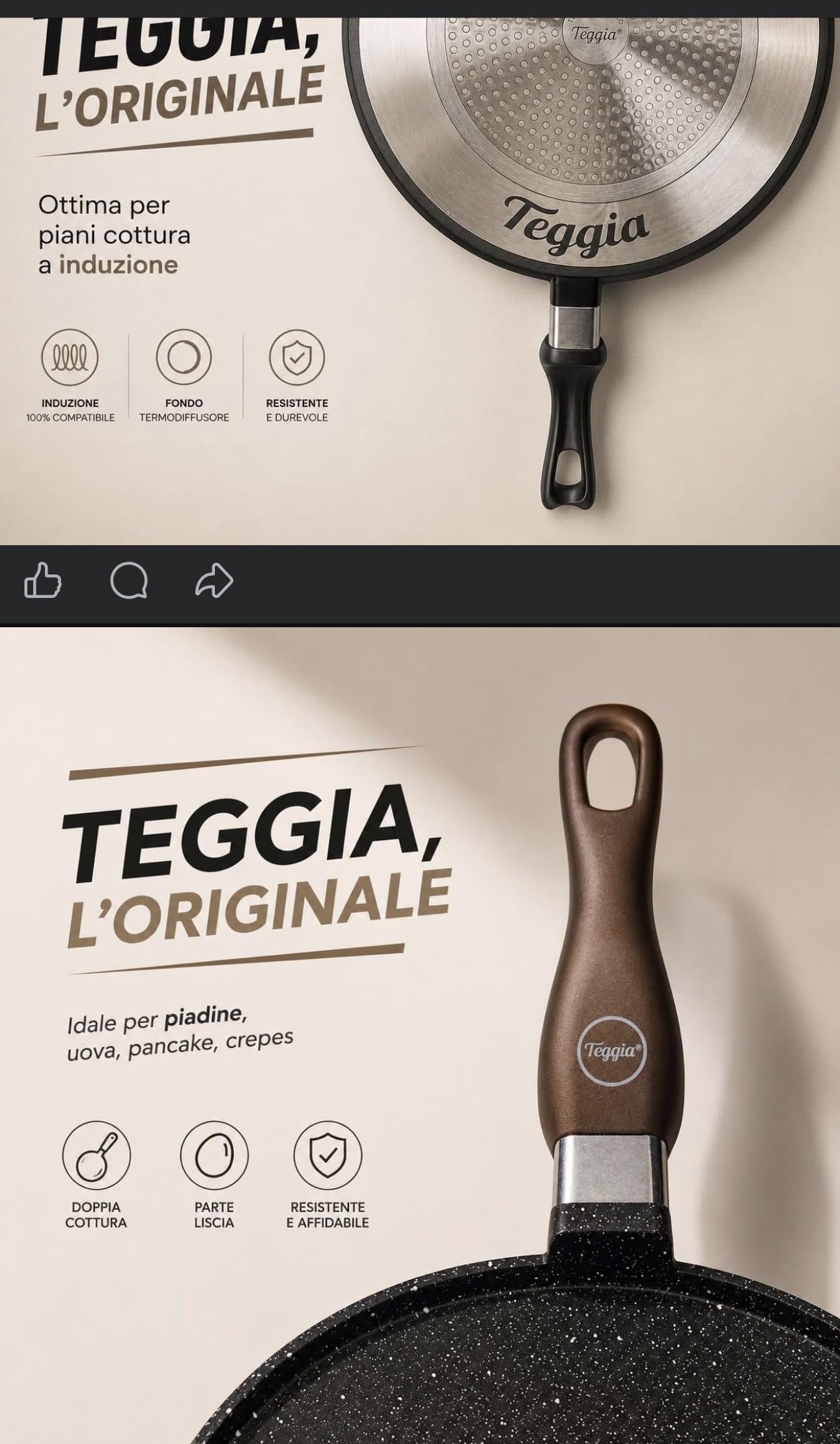 Generico Teggia Testo Romagnolo 32 cm, Piastra Antiaderente per Piadine, Carne, Pesce e Verdure, Adatta a Tutti i Piani Cottura, Made in Italy