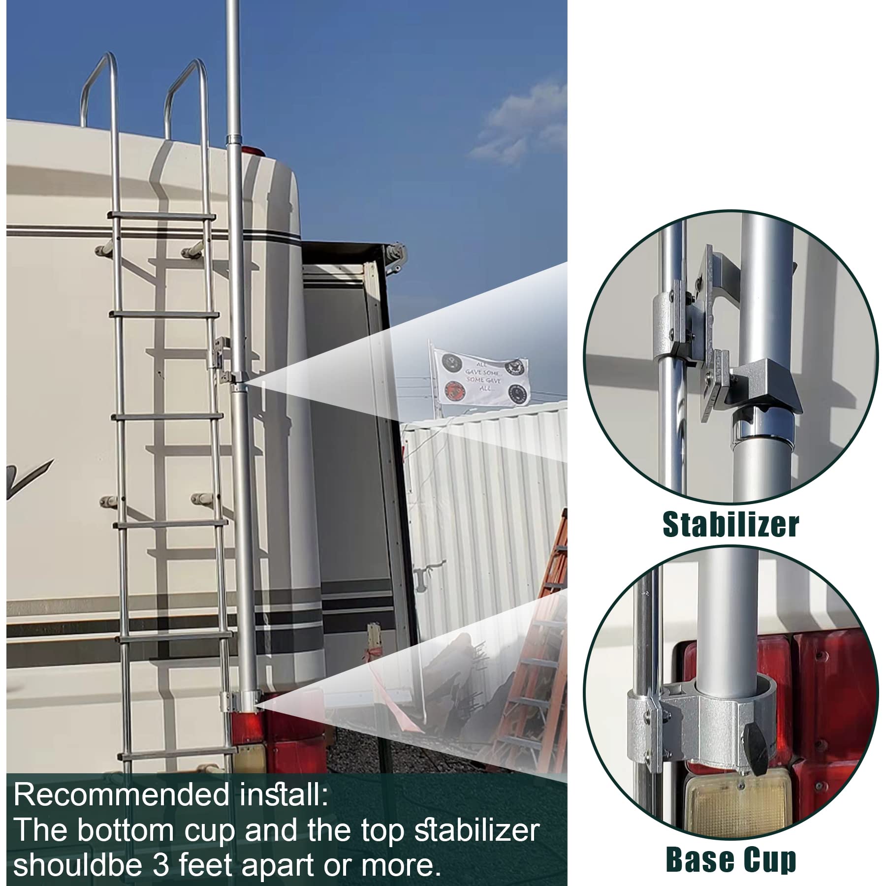Adjustable RV Ladder Flag Pole Mount - Aluminum Flag & Windsock Holder For Recreational Vehicles