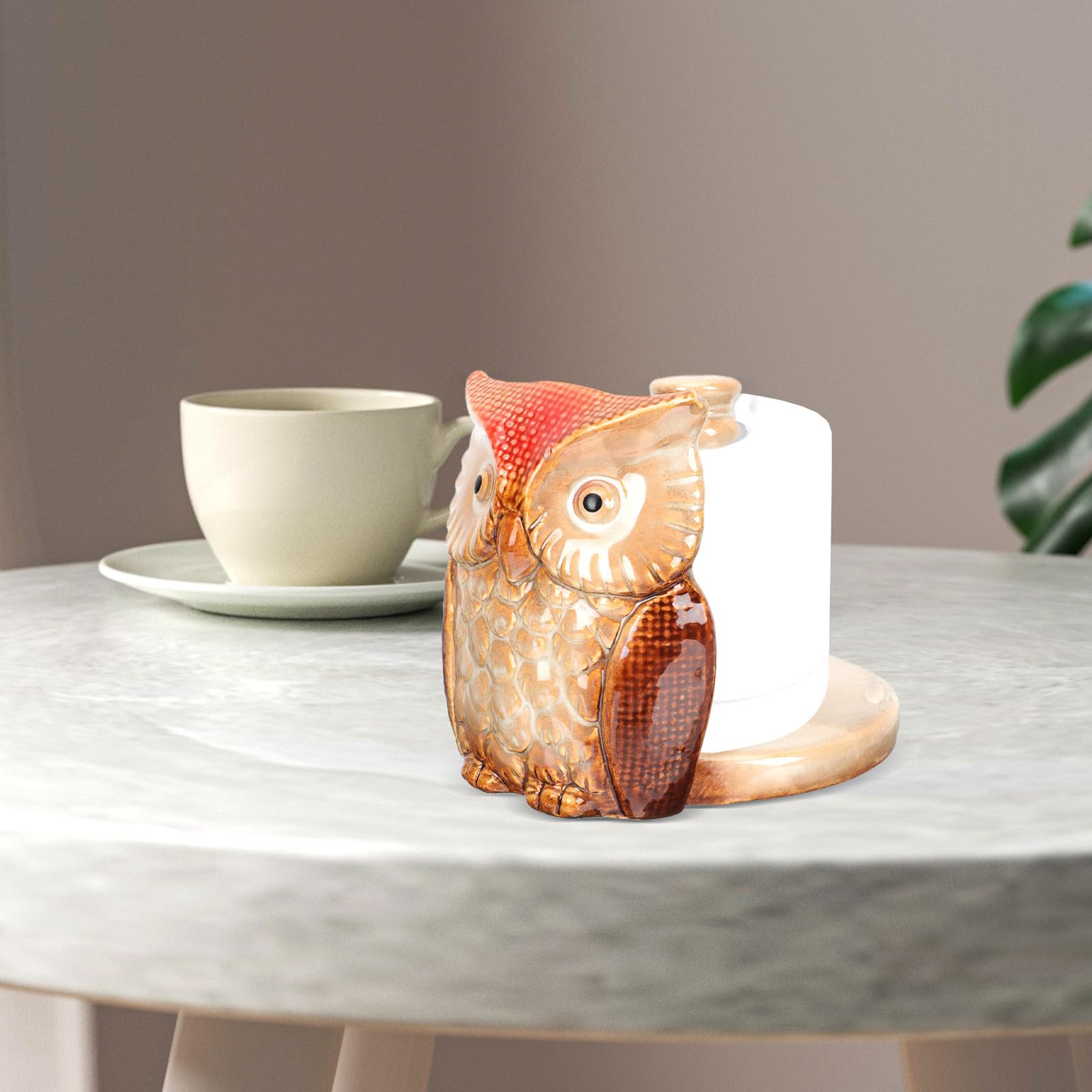 Portarotolo Carta Gufo in Ceramica Rosso, Design Creativo | Piantana Semplice, Forma a Gufo, Pratico Supporto Verticale, Anti-ribaltamento