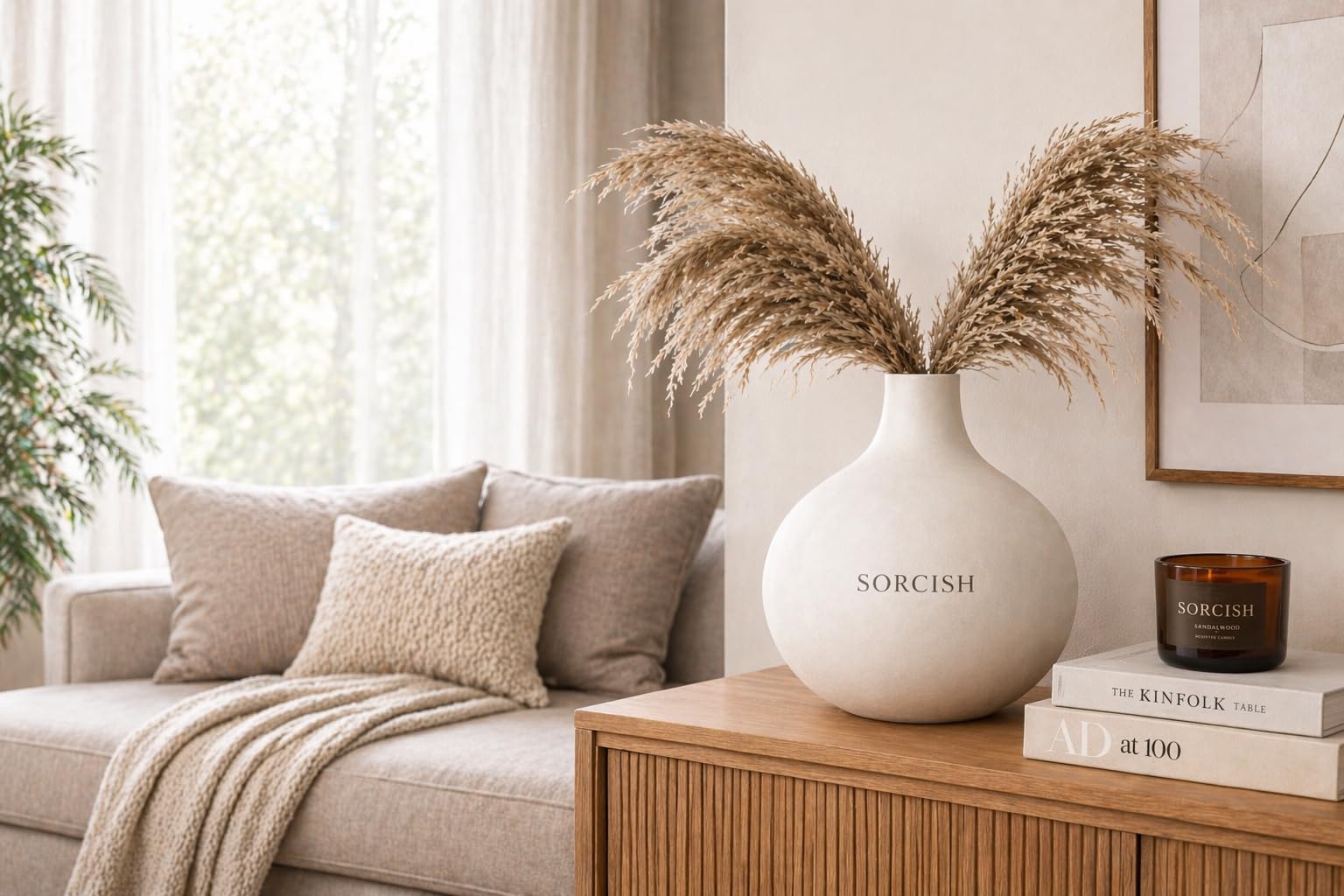 6 PCS Sorcish 100% Natural Fluffy Dried Pampas Grass 6 Small Stick pcs for Small Pot/ Container 4