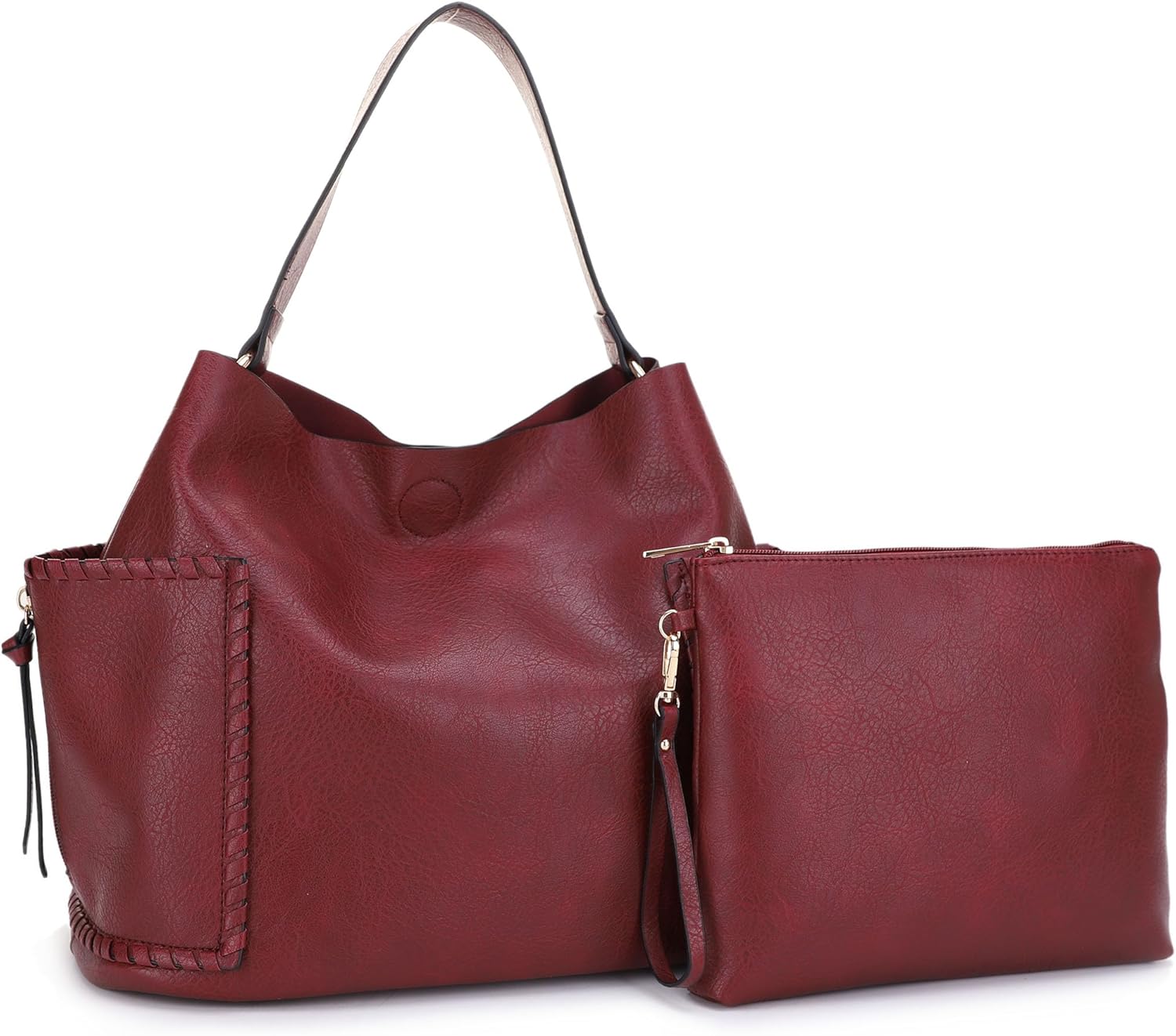 Large Vegan Leather Hobo Bag for Women Slouchy Shoulder Purse with Matching Wristlet Pouch