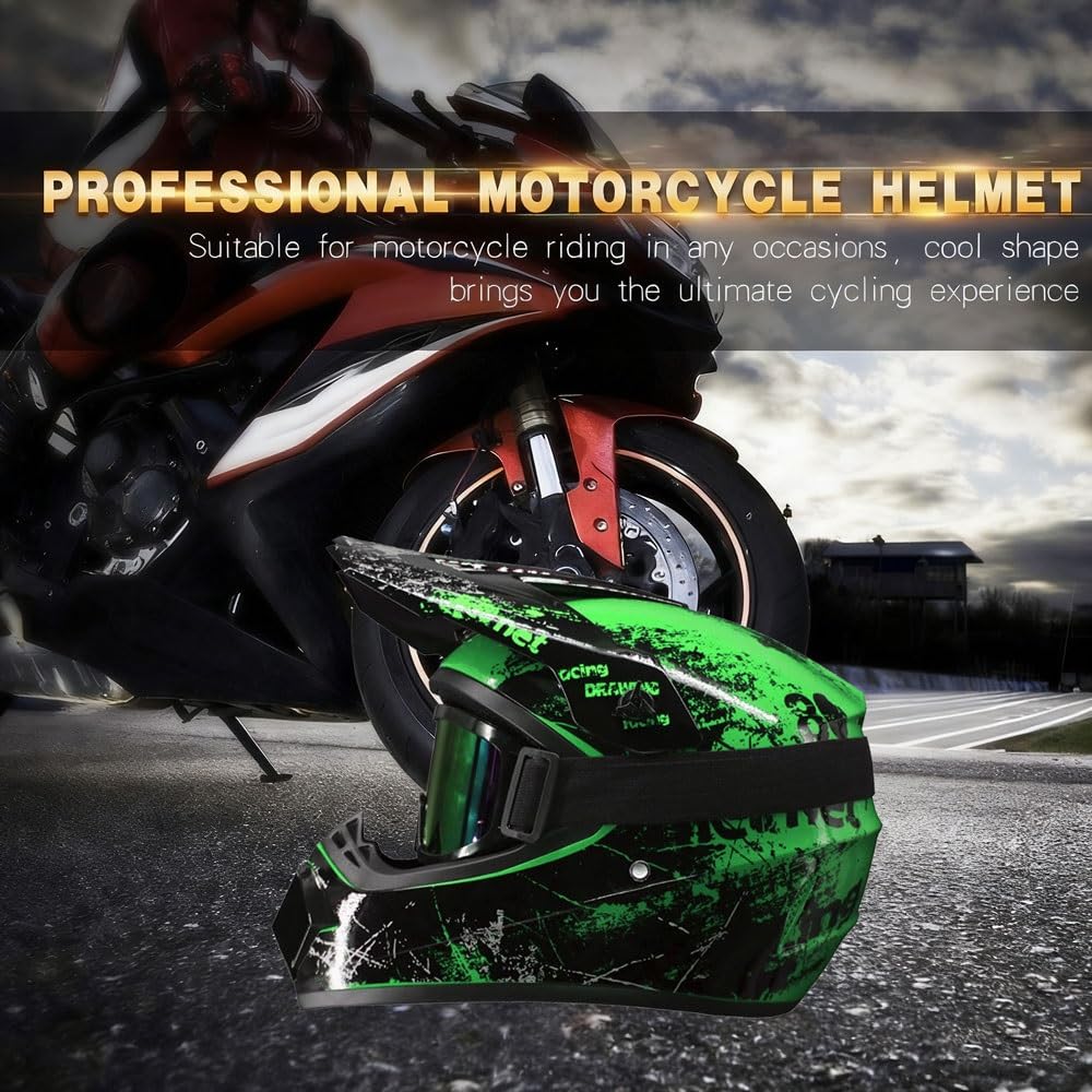 Casco de Motocross para JóVenes de 6 A 18 AñOs, CertificacióN Dot, Incluye Gafas, Guantes Y MáScara, ATV para NiñOs Y NiñAs para Motocross Y Karts