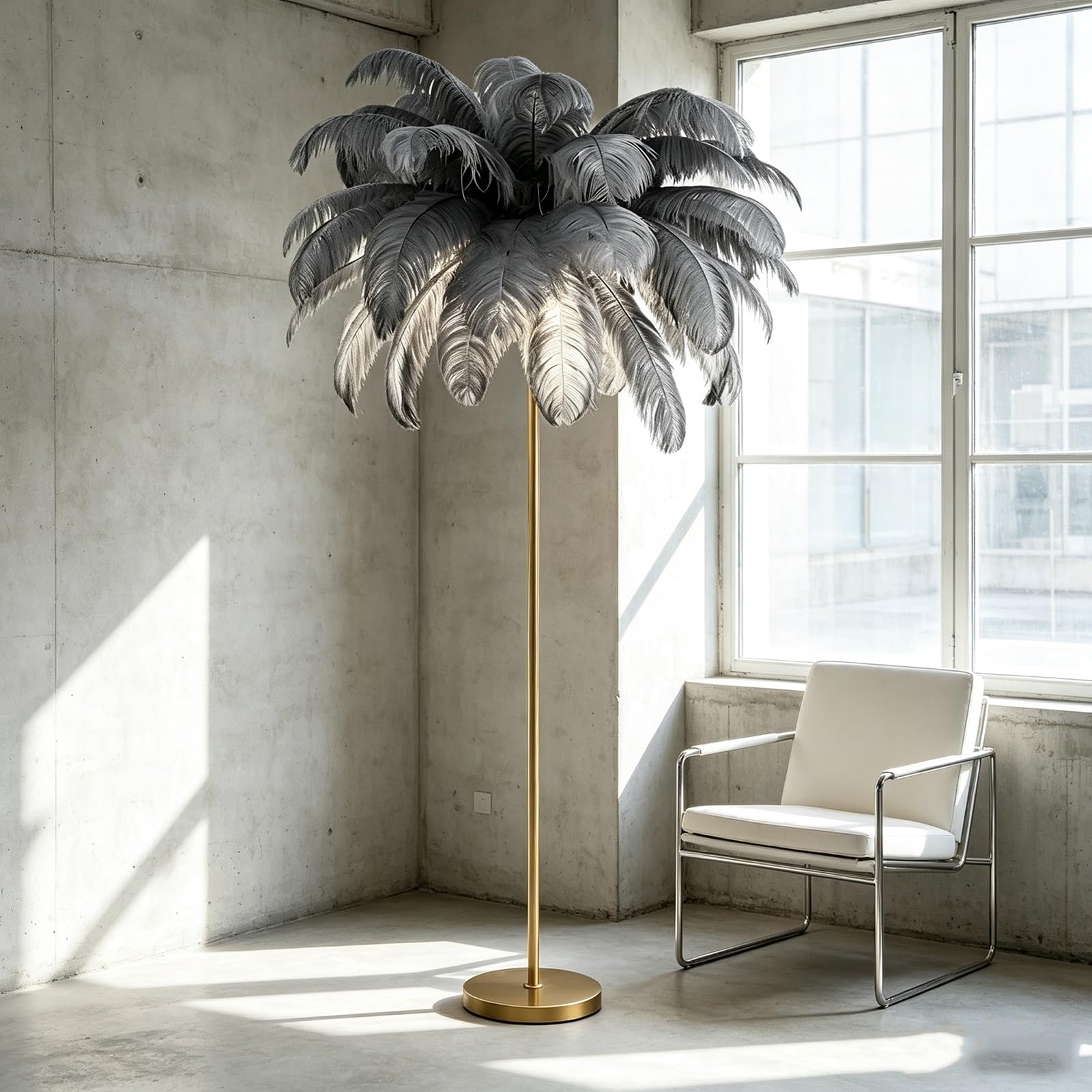 LCNDKF Tall Feather Floor Lamp with Embedded LED Bulbs