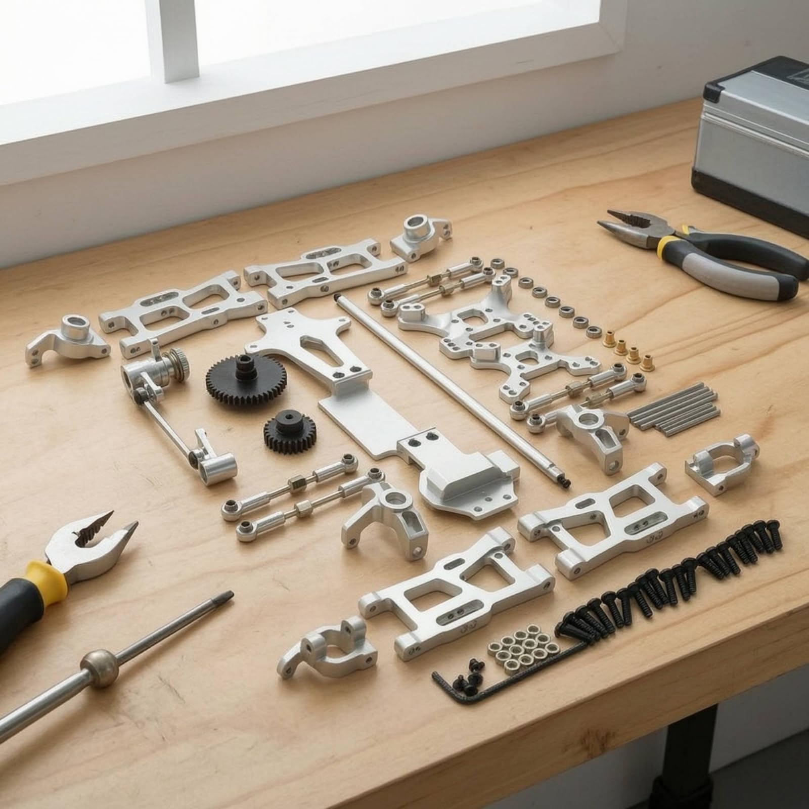 RC-Teilesatz Präzisionsgefertigt Ersatzteile-Set mit Schrauben Stabil Upgrade-Kit für Modellbauer, Modellbau-Werkstatt, Silber