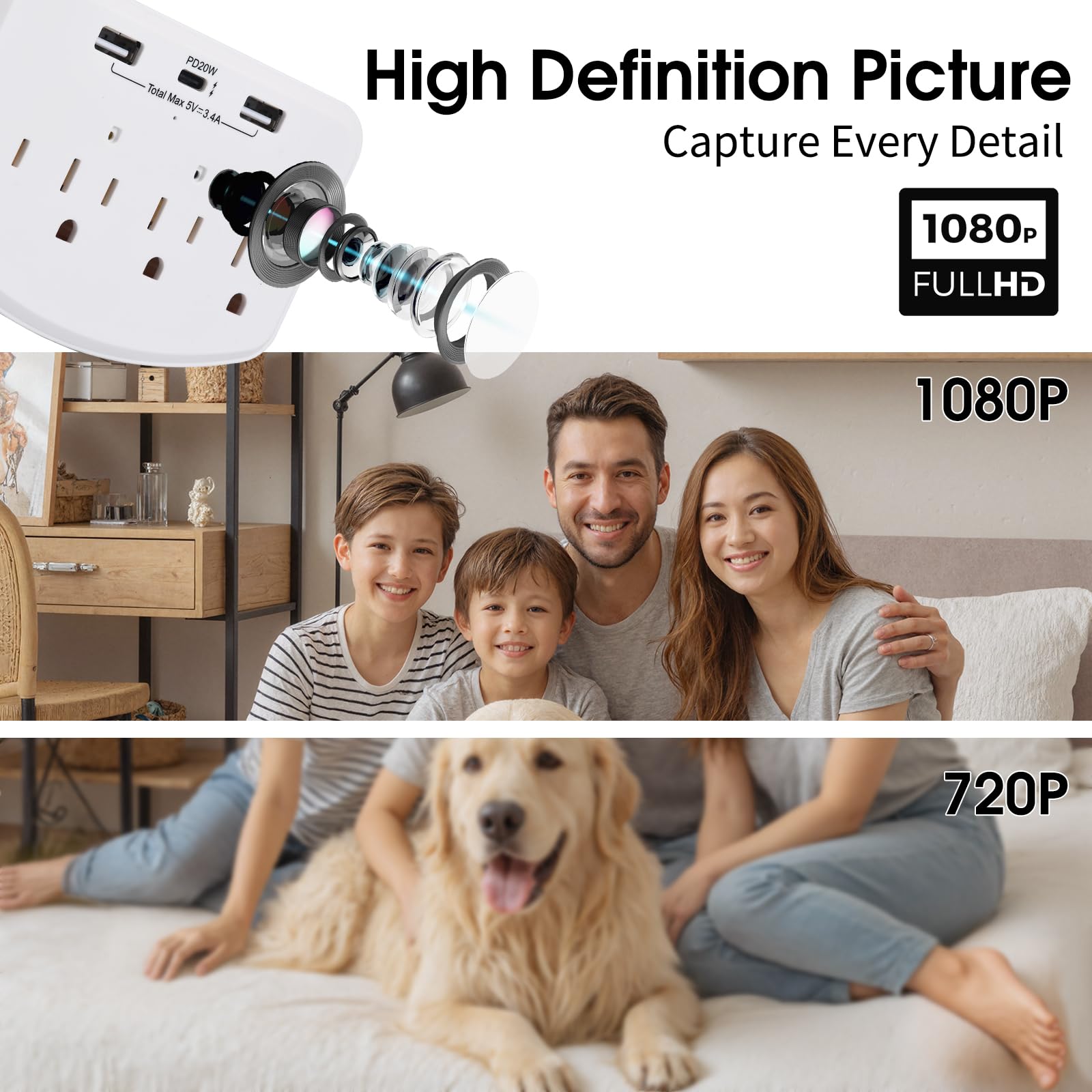 Hidden Camera - 1080p HD Camera - Nanny cam for Home Security - WiFi Wall-Mounted Cameras — view 2