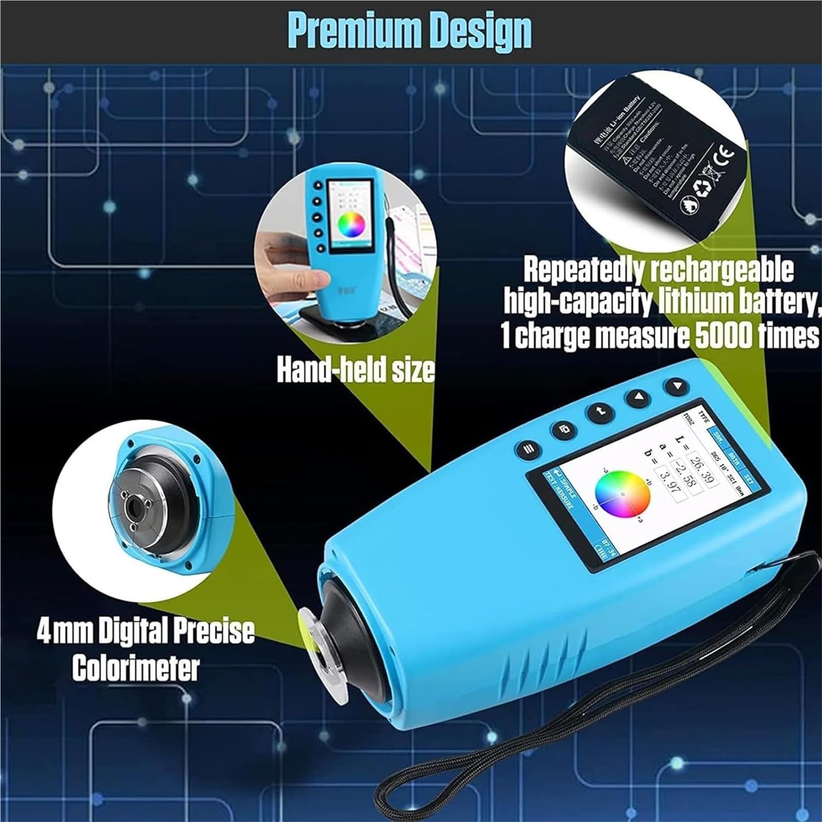 Espectrofotómetro de mano para medición de color de precisión, ideal para control de calidad industrial y controles de consistencia del color