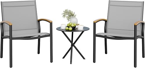 Shintenchi Juego de 3 piezas de muebles de patio al aire libre, juego de muebles de patio pequeños de tela textilena, juego de conversación con mesa