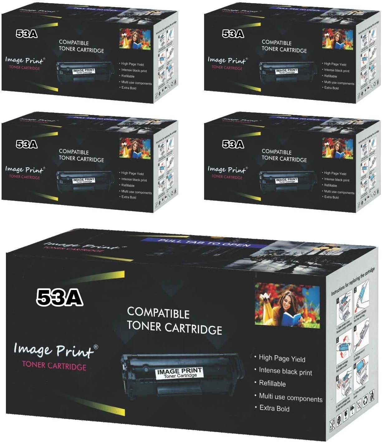 Q7553A / 53A Toner Cartridge for HP Laserjet M2727nf , M2727nfs , P2014 , P2014n , P2015 , P2015d , P2015dn , P2015n , P2015x (Pack of 5)