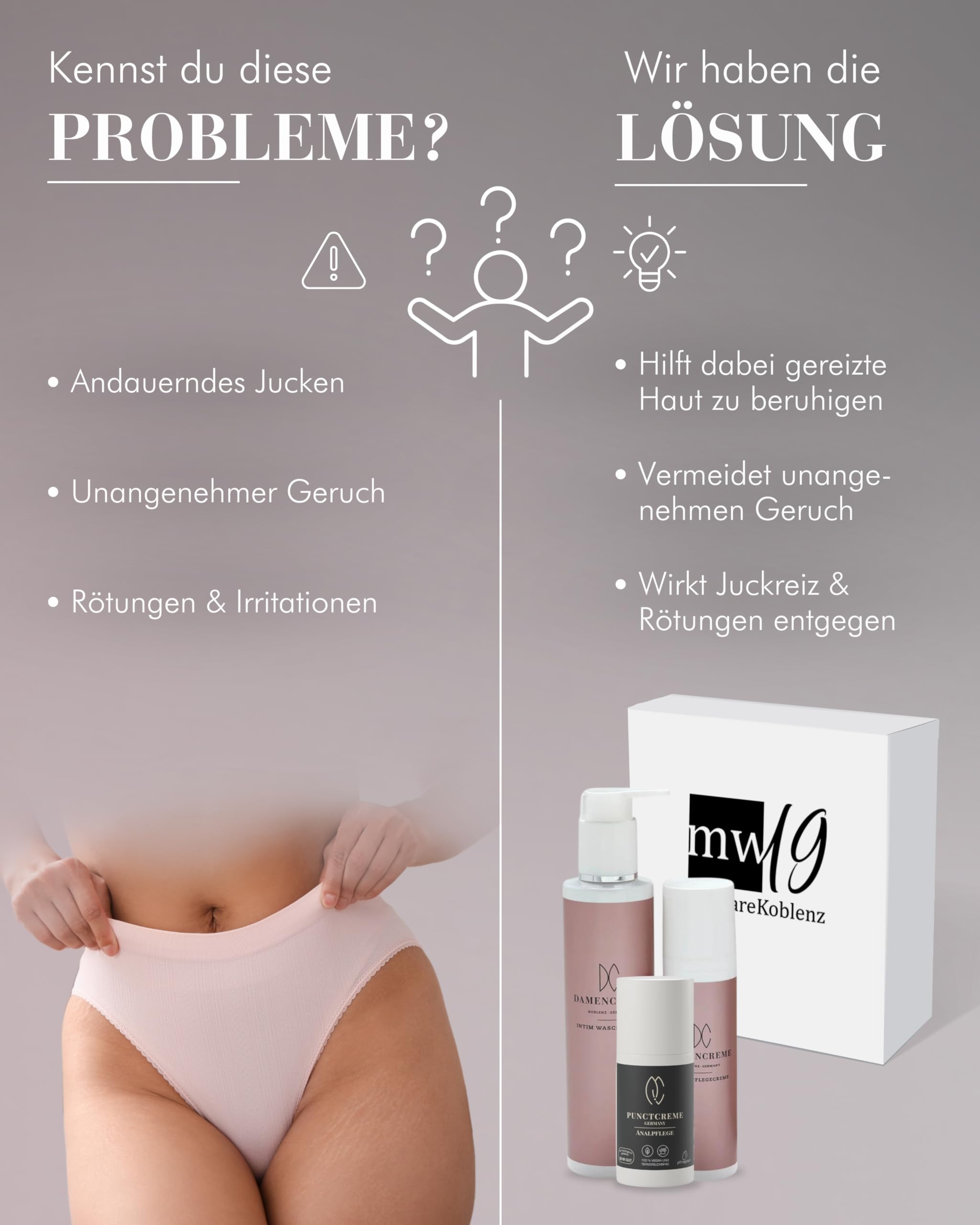 DAMENCREME Intim Pflege Set für Frauen I Intim Pflegecreme 75 ml, Duschgel 200 ml & Punctcreme 30 ml I Sanfte Reinigung I Vom Gynäkologen empfohlen I Dermatologisch getestet