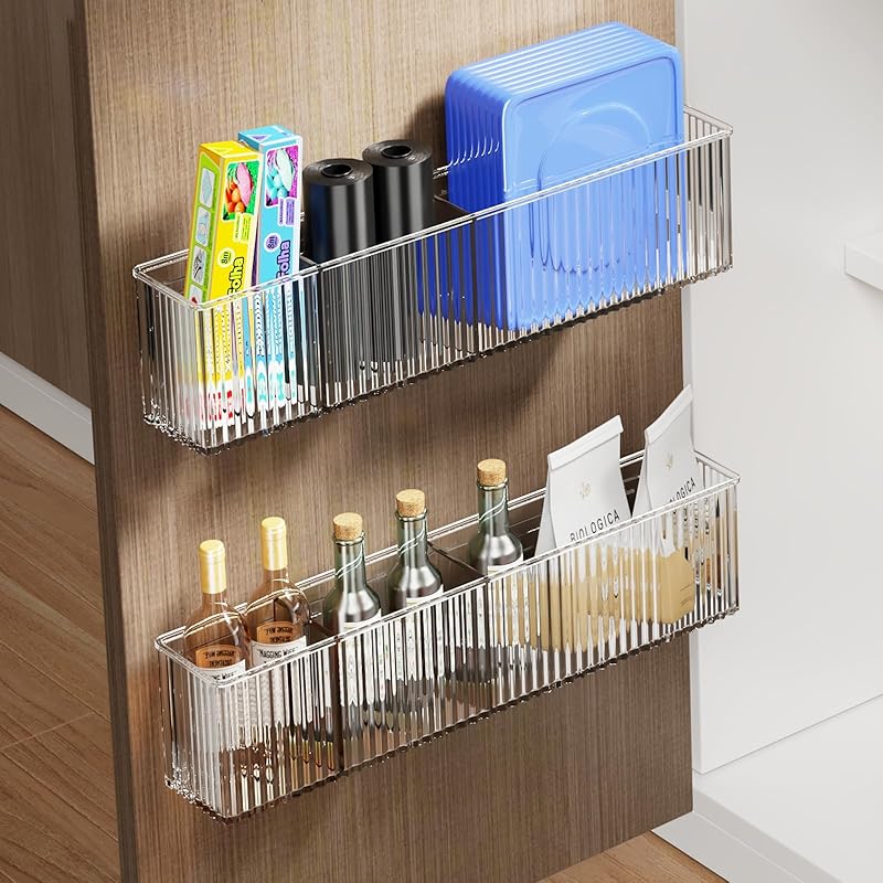 2 Pièces Rangement Et Organisation De Cuisine, Rangement Placard Cuisine étagère De Pour Portes D'armoires Organisateur Murales Autocollantes Support Couvercle(Acrylique)