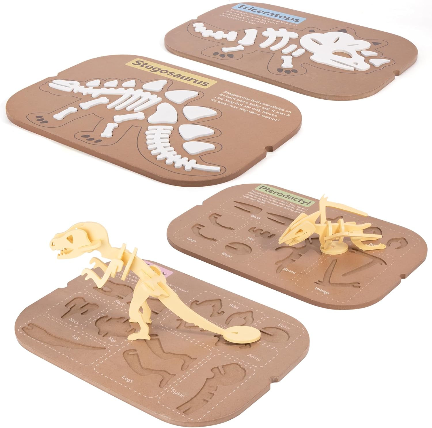 Woodtoe 2 PCS Dinosaur Sensory Table Inserts, Double-Sided Dinosaurs Puzzle for Flisat Trofast, 3D Wooden Dinosaur Puzzle, Sensory Sand & Water Table Accessories, Science Toys STEM Kits for Kid Age 3+