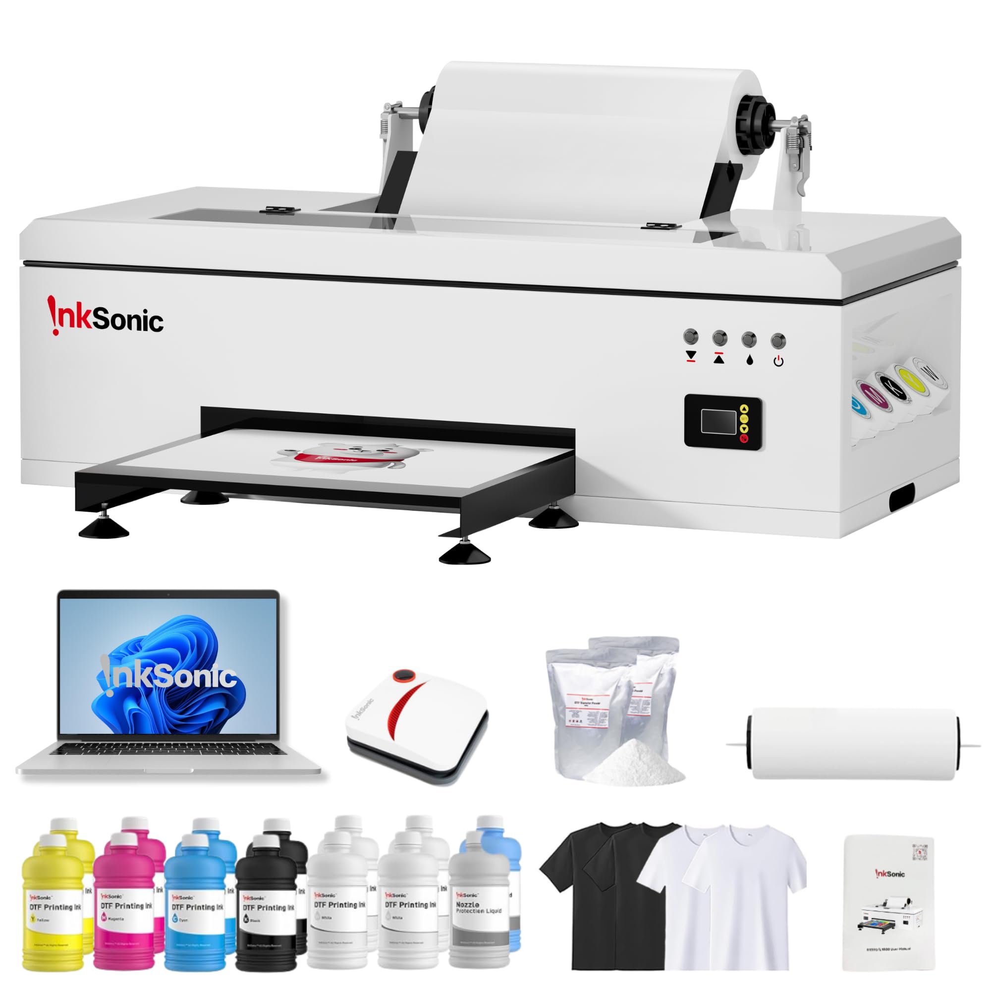 InkSonic C13 R1390 DTF Printer Machine, A3 Apparel Printer with Laptop, 13" Format DTF Printer Bundles, Direct to Film, White Ink Circulation, T-Shirt