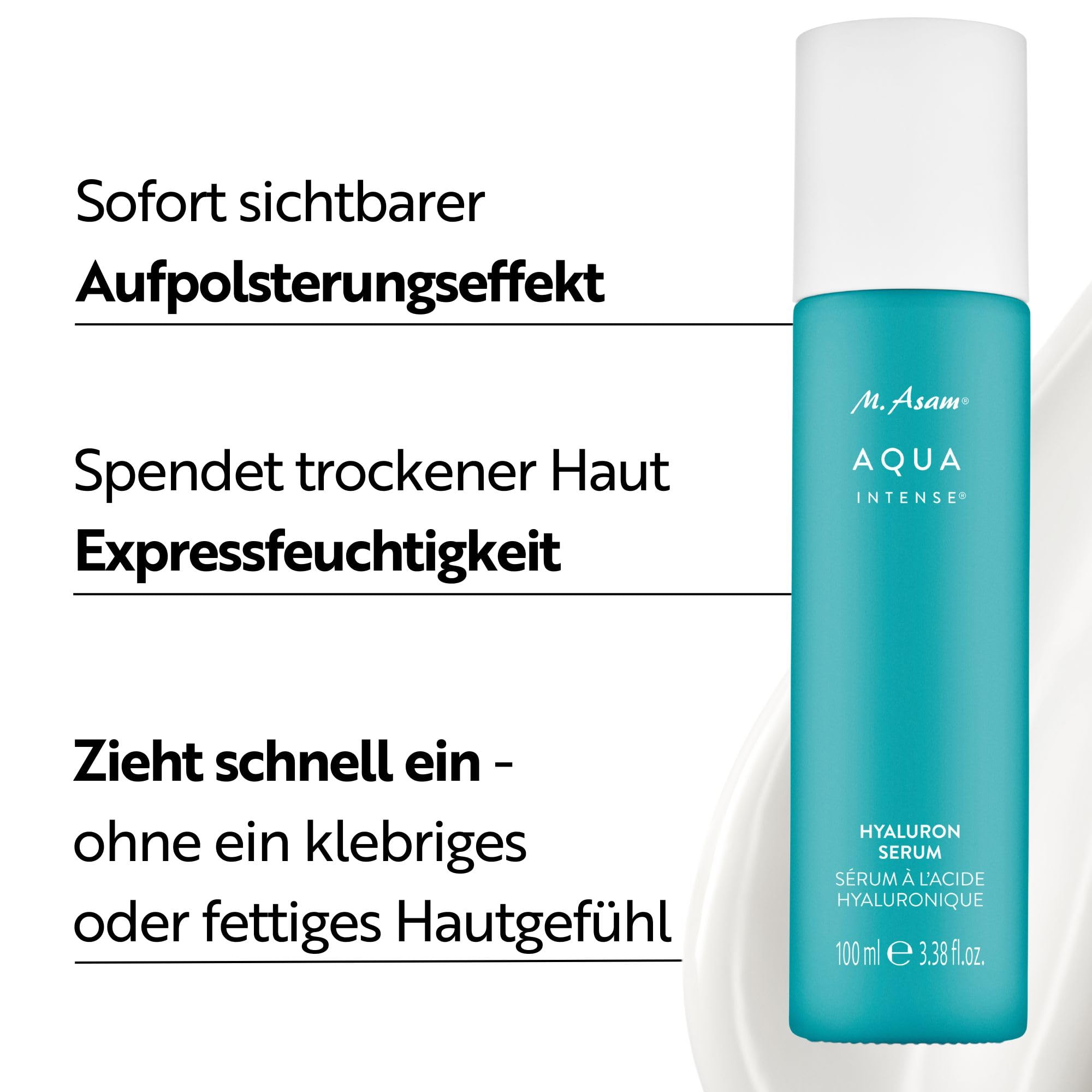 M. Asam Aqua Intense Hyaluron Serum (100 ml) | Hochdosiertes Feuchtigkeitsserum mit patentiertem Hyaluronsäurekomplex, Aufpolsternd und reduziert Falten