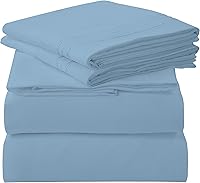 ROYALE LINENS Queen 4-Pc Microfiber Sheet Set 1800 Thread Count Lake Blue - Deep Pocket Wrinkle Fade Resistant Hotel Luxury Bedding