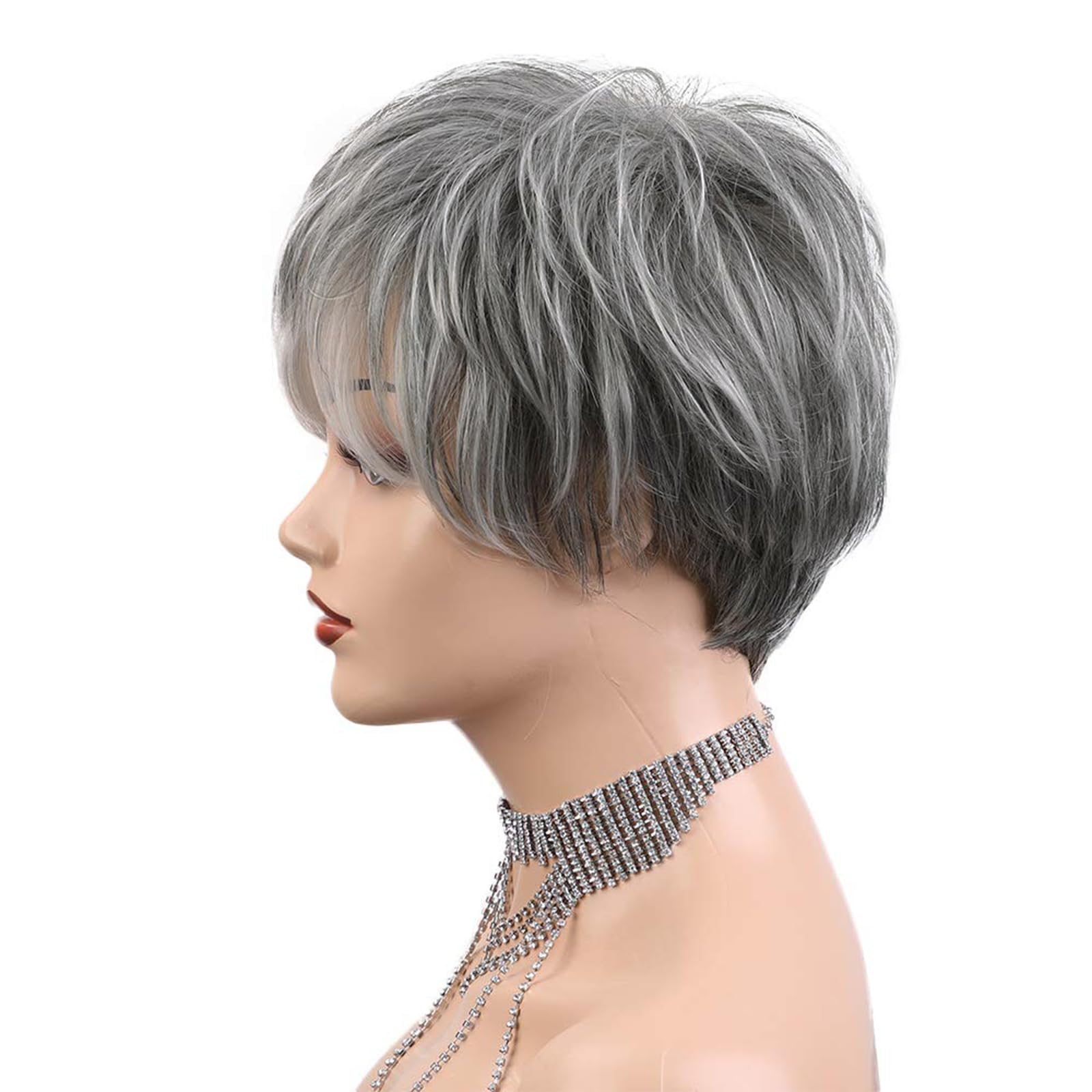 HAIRCUBE Easy Care Perücken Pixie Cut Echthaarperücken für Frauen, schöne kurze graue Perücken für Frauen, natürlich und realistisch