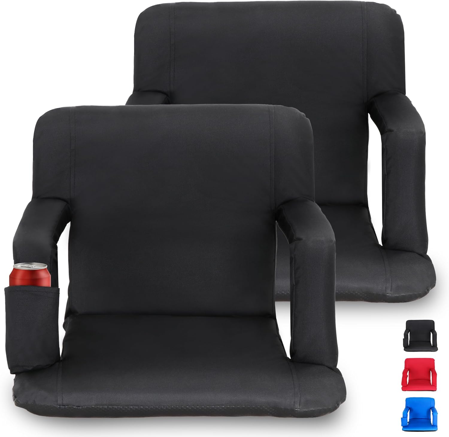 HomGarden Set of 2 Stadium Seat Chair for Bleachers Benches Grandstand Comfort Seats, 5 Reclining Custom Padded Cushion Backs Armrest Support