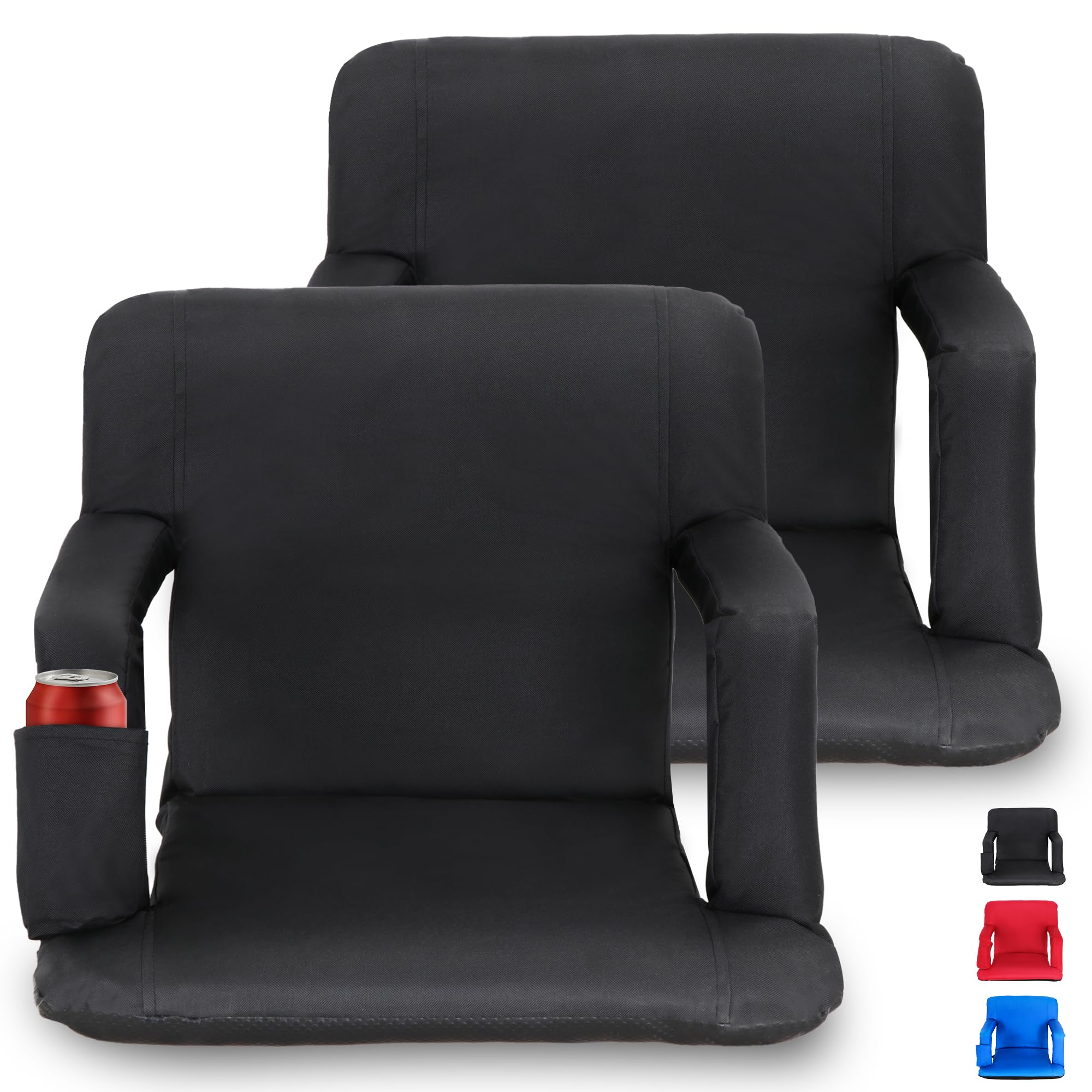 HomGarden Set of 2 Stadium Seat Chair for Bleachers Benches Grandstand Comfort Seats, 5 Reclining Custom Padded Cushion Backs Armrest Support