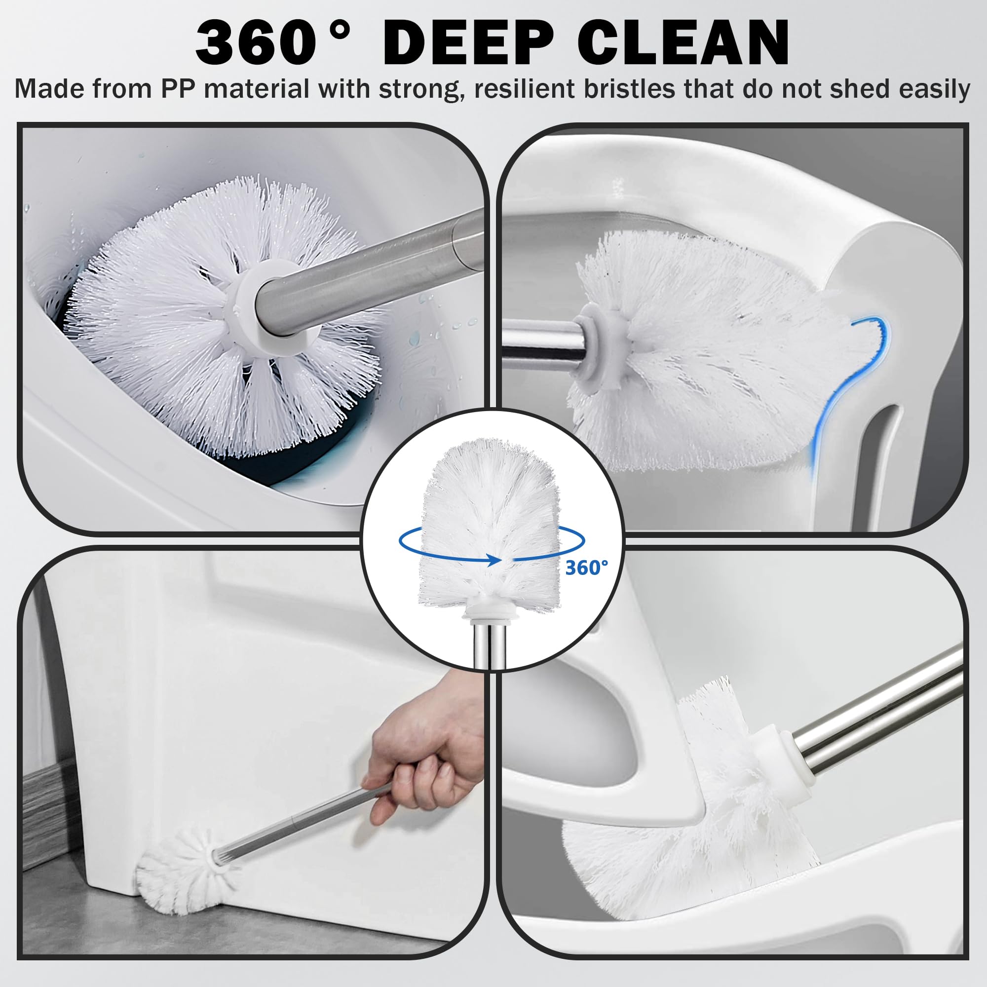 ASKLUND Escobillas de Baño Escobillero WC de Acero Inoxidable con 2 Cabezales,Montaje en Pared/en Suelo, Plata - 3