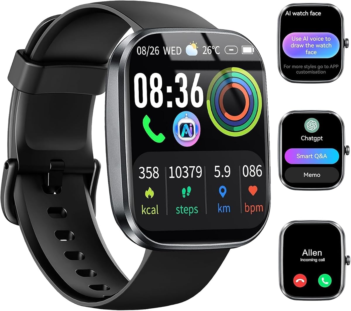 AI Smart Watch with ChatGPT, 1.91" Bluetooth Calling Smartwatch for Men Women, 110+ Fitness Modes Activity Tracker, Sleep/Heart Rate/Calorie Monitor, IP68 Waterproof Step Counter for Android iOS