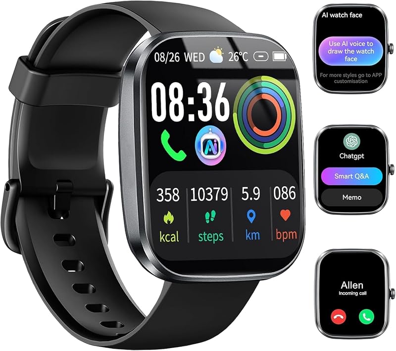 AI Smart Watch with ChatGPT, 1.91" Bluetooth Calling Smartwatch for Men Women, 110+ Fitness Modes Activity Tracker, Sleep/Heart Rate/Calorie Monitor, IP68 Waterproof Step Counter for Android iOS