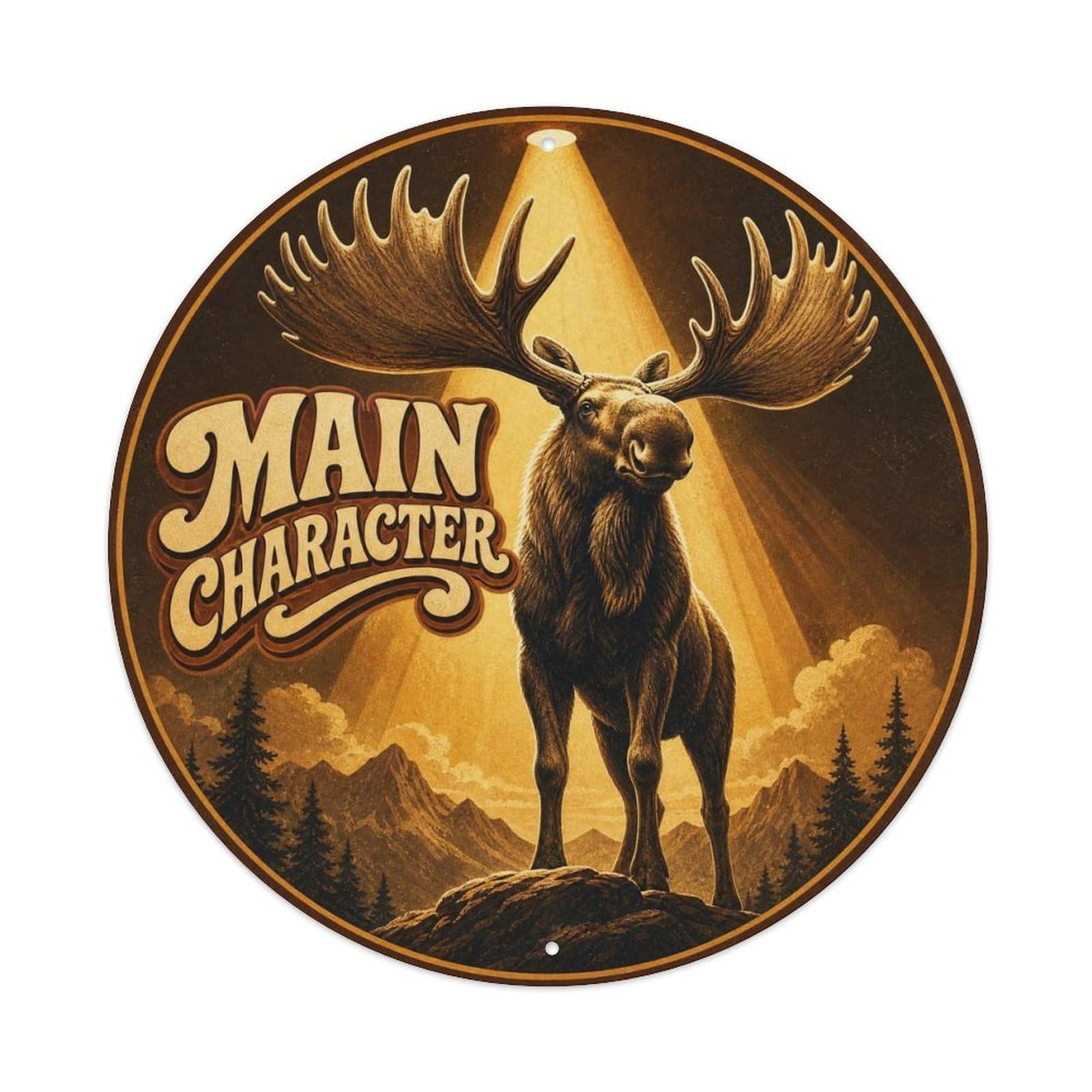 Okngb Style Moose Pose Funny Animal Vintage Cartoon Rustic Alert Metal Tin Sign Plaque Wall Decor For Cafe, Man Cave, Club Bar, Office, Home Garden Round Metal Poster 8X8inch