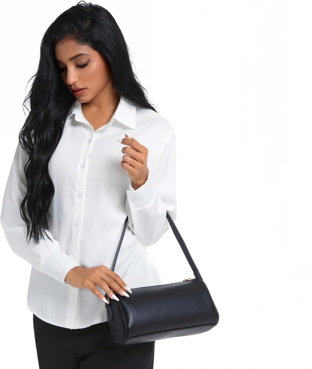 JOLLQUE Crossbody Bag for Women, Small Barrel Purse, PU Leather Handbag, Autumn Winter Shoulder Bags Row Bag with Zipper - Image 7