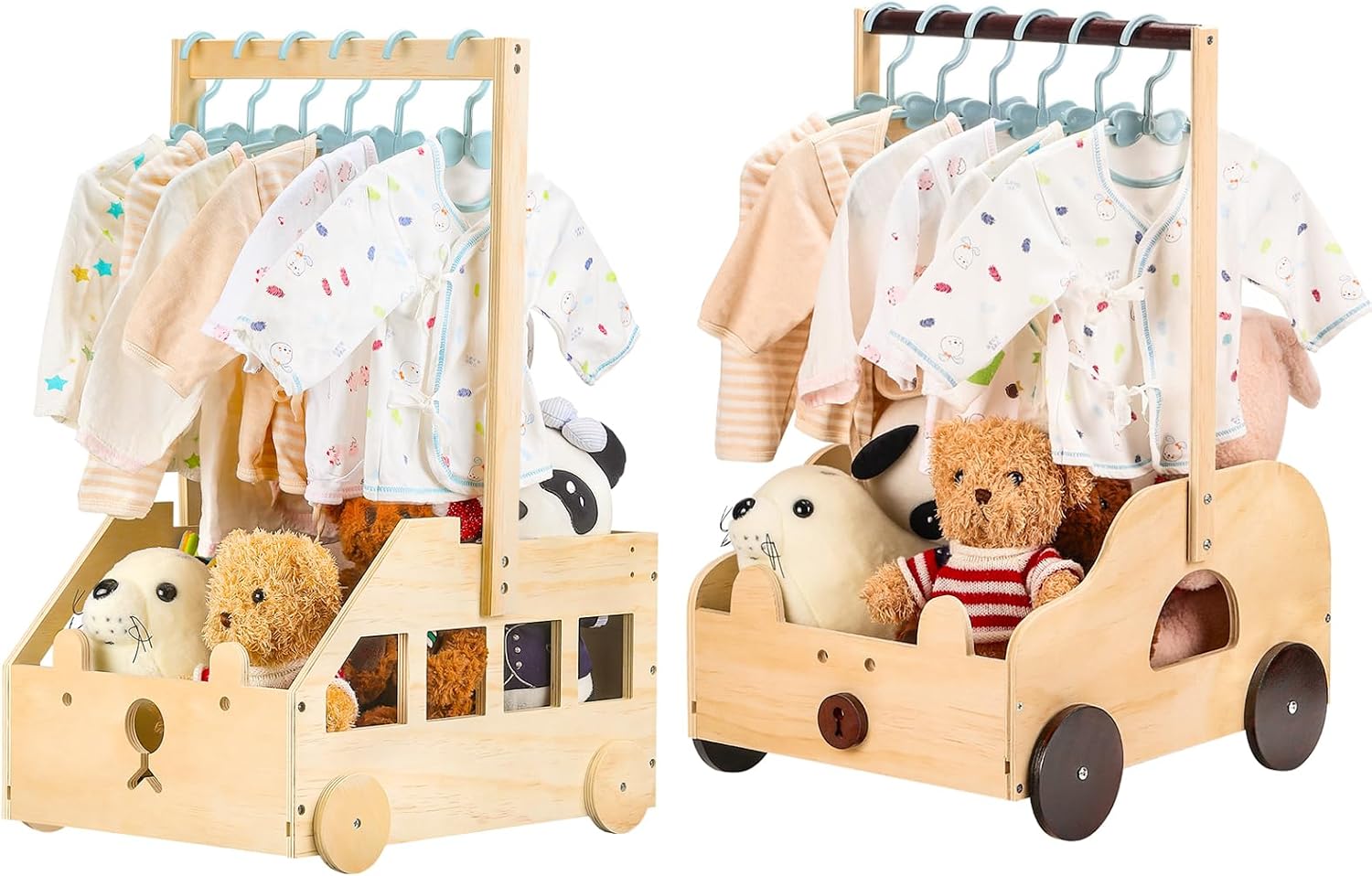Wooden Crate Closet Baby Basket for Baby Shower with Bear Design Wheels,Personalized Storage Crate with Handle,Large Basket Gift Box for Newborn,Pregnancy Welcome Gifts for New Parents