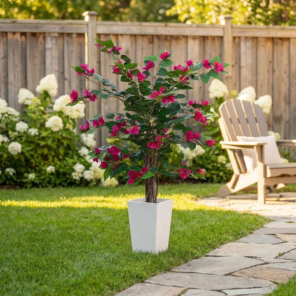 Aveyas 3ft Artificial Bougainvillea Tree with Flowers, 3 Feet Faux Floor Plant Fake Silk Blooming Trees with Pot for Indoor Outdoor Home Decor,House Living Room Office (3 ft Tall Including Raised Pot)