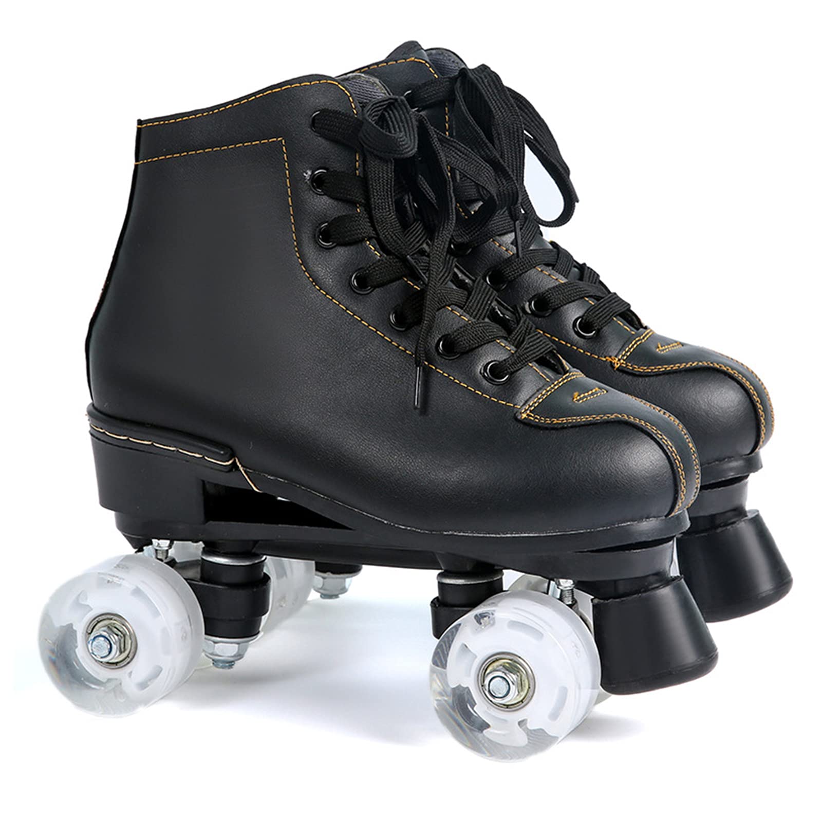 Patins à roulettes à Double Rangée pour Femmes et Hommes, Rollers Quad en Cuir PU Haut de Gamme avec Roues Clignotantes en PU pour Débutant Adulte Adolescent Enfant