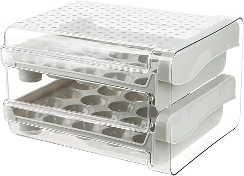 Miniatura 3 de Phantom Chef Recipiente organizador de huevos de gran capacidad con asas, soporte para huevos domésticos para refrigerador (beige)
