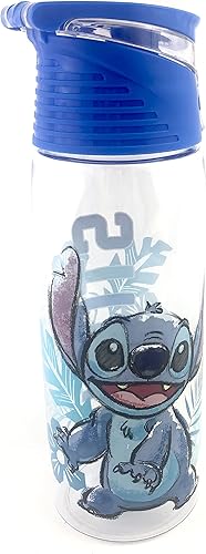 Miniatura 1 de Jerry Leigh Disney - Lilo and Stitch - Botella de agua con tapa abatible, asa de fijación de bucle, 24 onzas