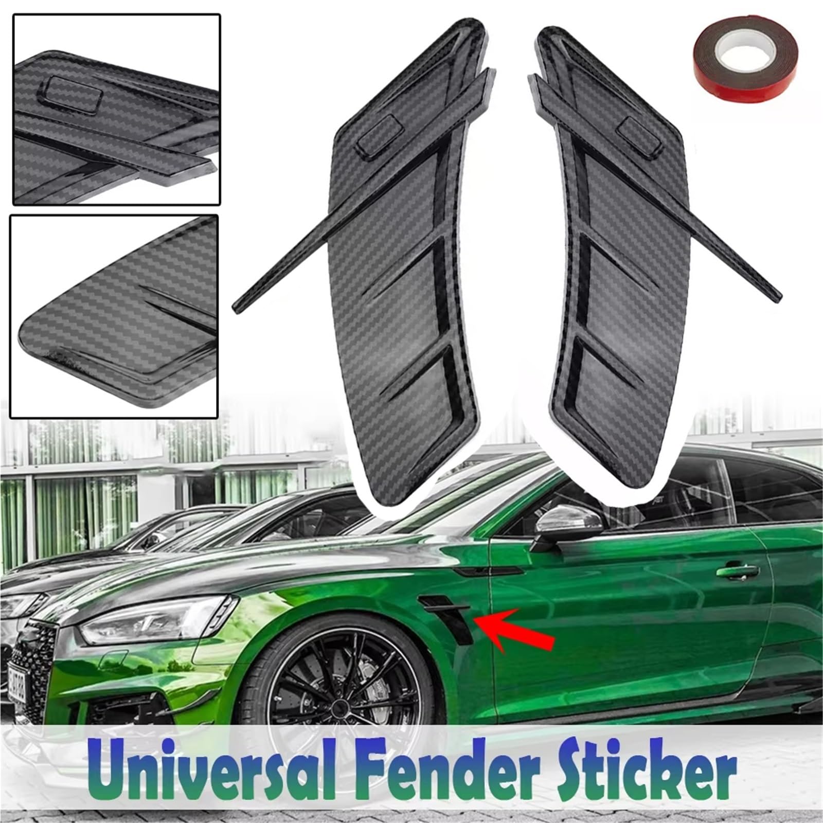 Decorazione Laterale Parafango Misura per Audi A3 A4 A5 A6 A7 A8 Q3 Q5 Q7 RS5 RS6 RS7 S3 S4 S5 Car Air Flow Wing Vent Trim Side Fender Sticker d'Aria Presa d'Aria(Glossy Black)