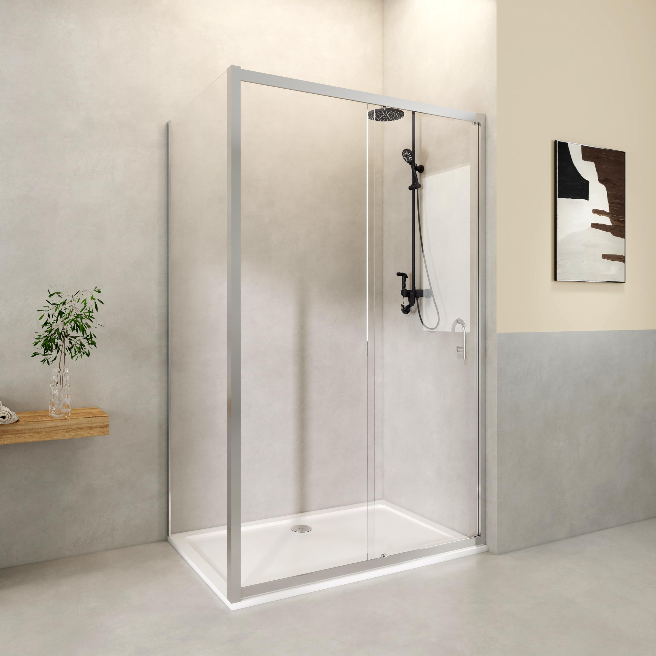 1000mm Reversible Sliding Shower Enclosure Cubicles, 1000x800mm Shower Tray Included, 5mm Toughened Glass Screen, Wet Room Bathroom Cubicle, Smooth Sliding Door, Shower Cubicle with Tray(Chrome)