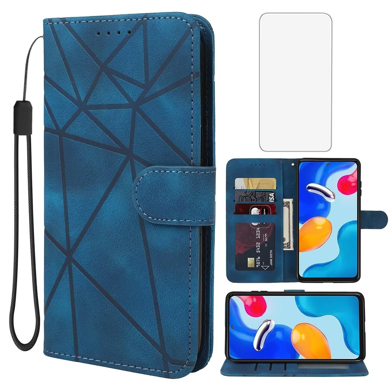 Wanyuexes Case for Redmi Note 11 4G 2022 Case, Redmi Note 11S Wallet Case with Tempered Glass Screen Protector
