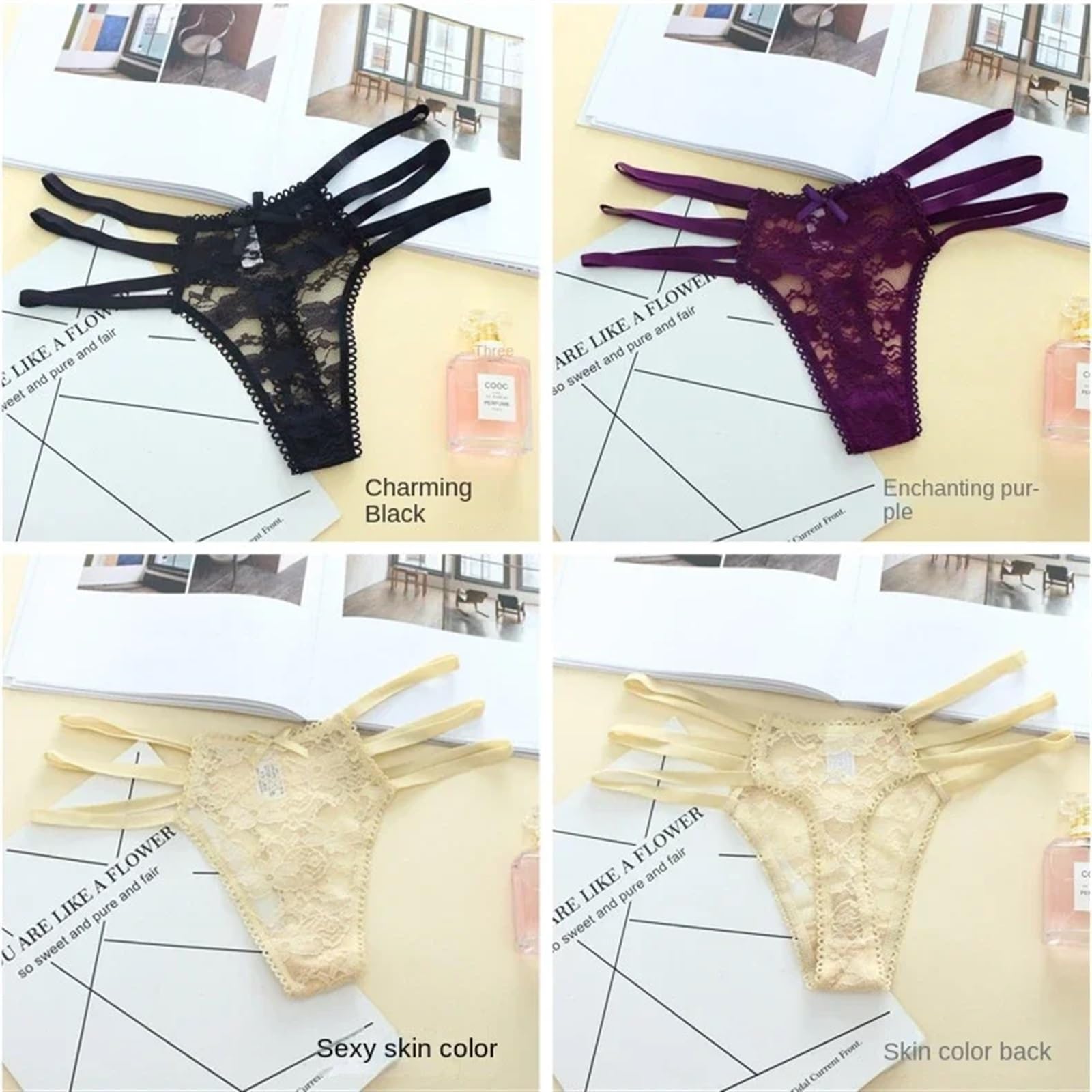 Mutande Bikini Slip 3 Pezzi/Set T-Back Mutande in Puro Cotone Sexy Sottile Cintura Perizoma Pizzo Traspirante Perizoma Cavo Mutandine a Vita Bassa(A 1pc,M)