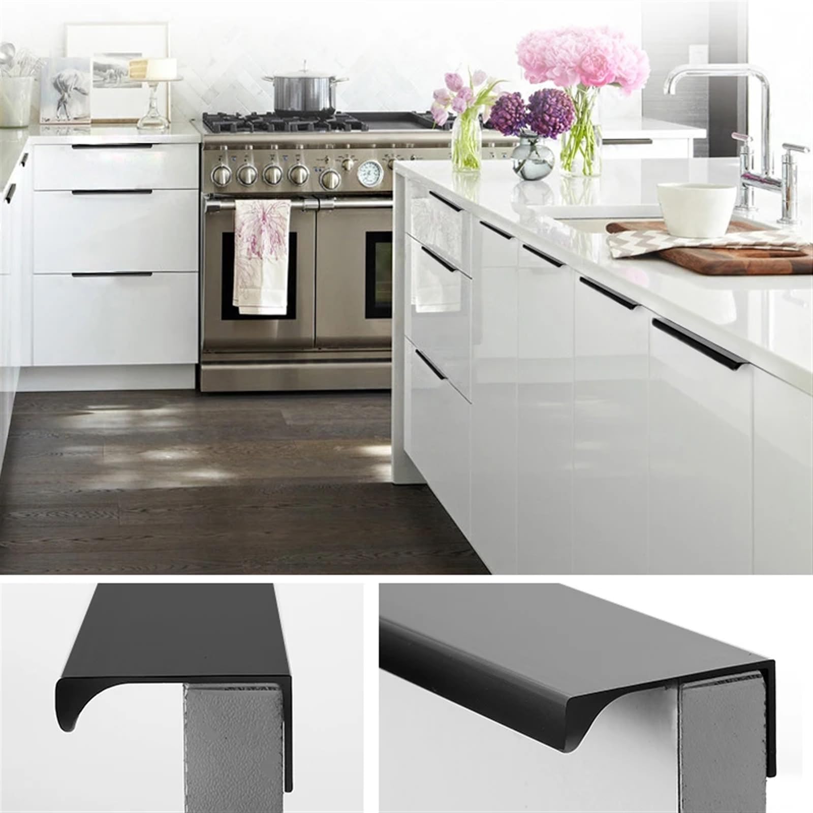 Maniglie invisibili for mobili da cucina, armadietti, cassettiere(Black,120mm)
