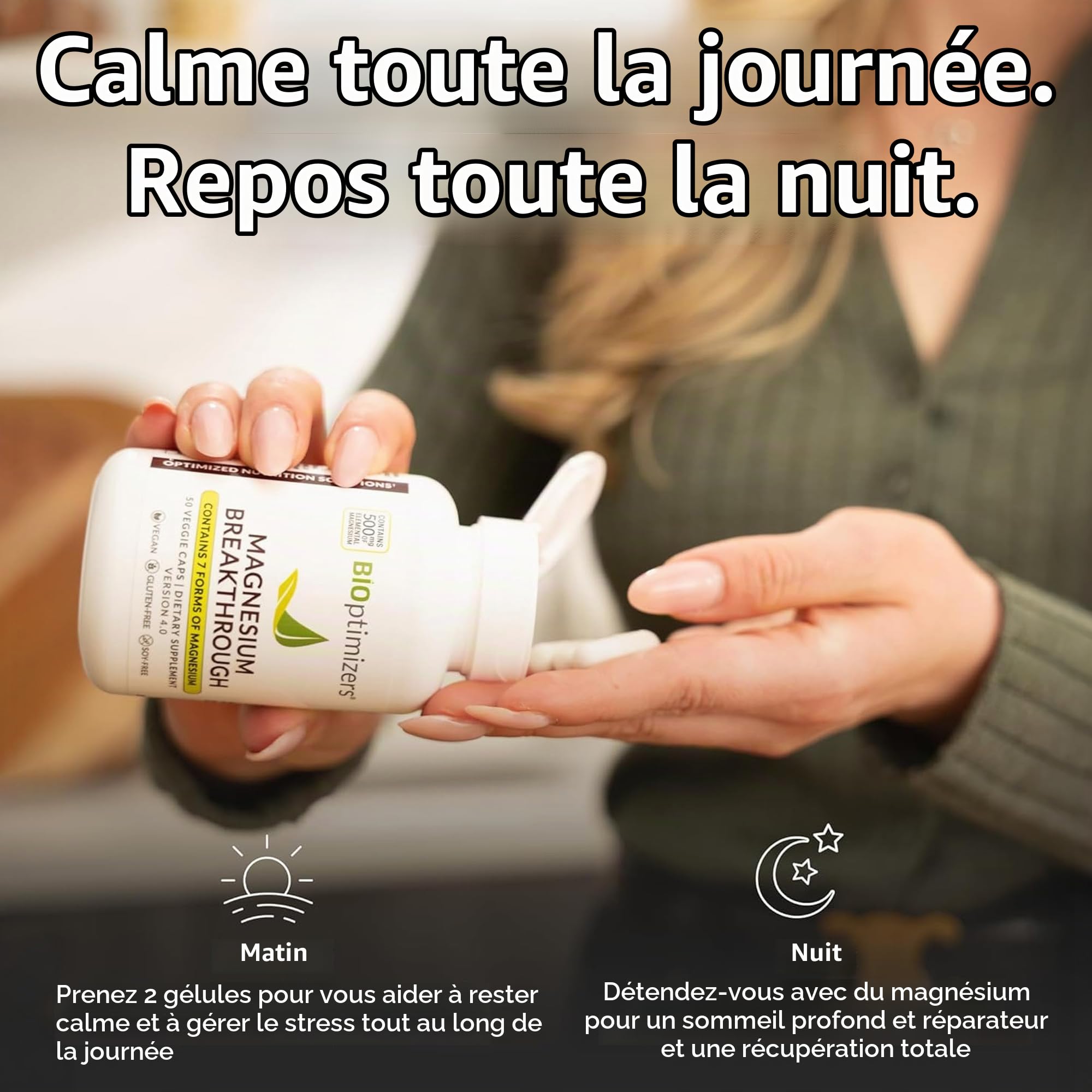 BiOptimizers Magnesium Breakthrough 4.0 7-En-1 | 60 Gélules Végétaliennes | Compléments Alimentaires À Haute Teneur En Magnésium Pour Le Sommeil, L'anxiété Et Les Crampes Dans Les Jambes