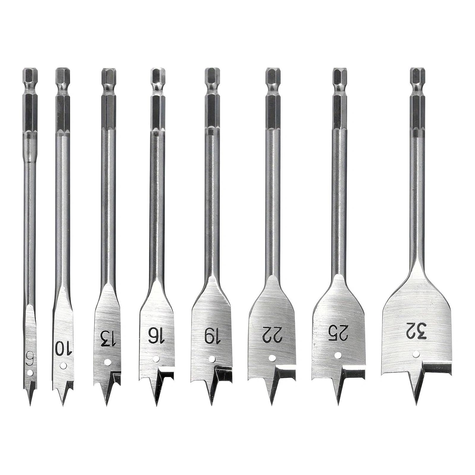 8Pcs Spade Drill Bit Set,6-32mm Spade Drill Bit Set,Woodworking Drilling Flat Bits Blades Kit for Plywood Plastics Chipboard Cuts