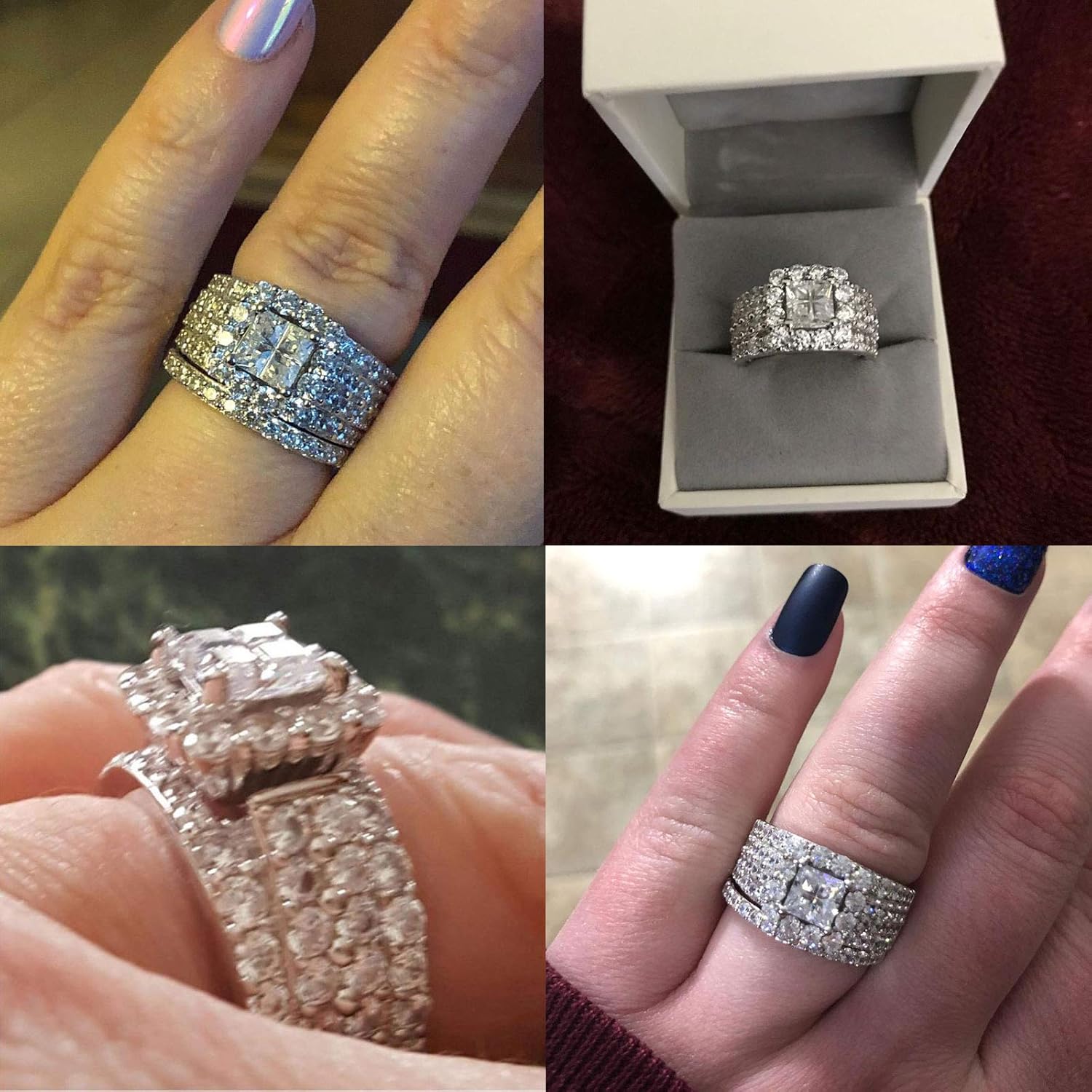 Wuziwen Princess Cross Engagement Ring Wedding Rings Set for Women 925 Sterling Silver Cubic Zirconia - Image 7