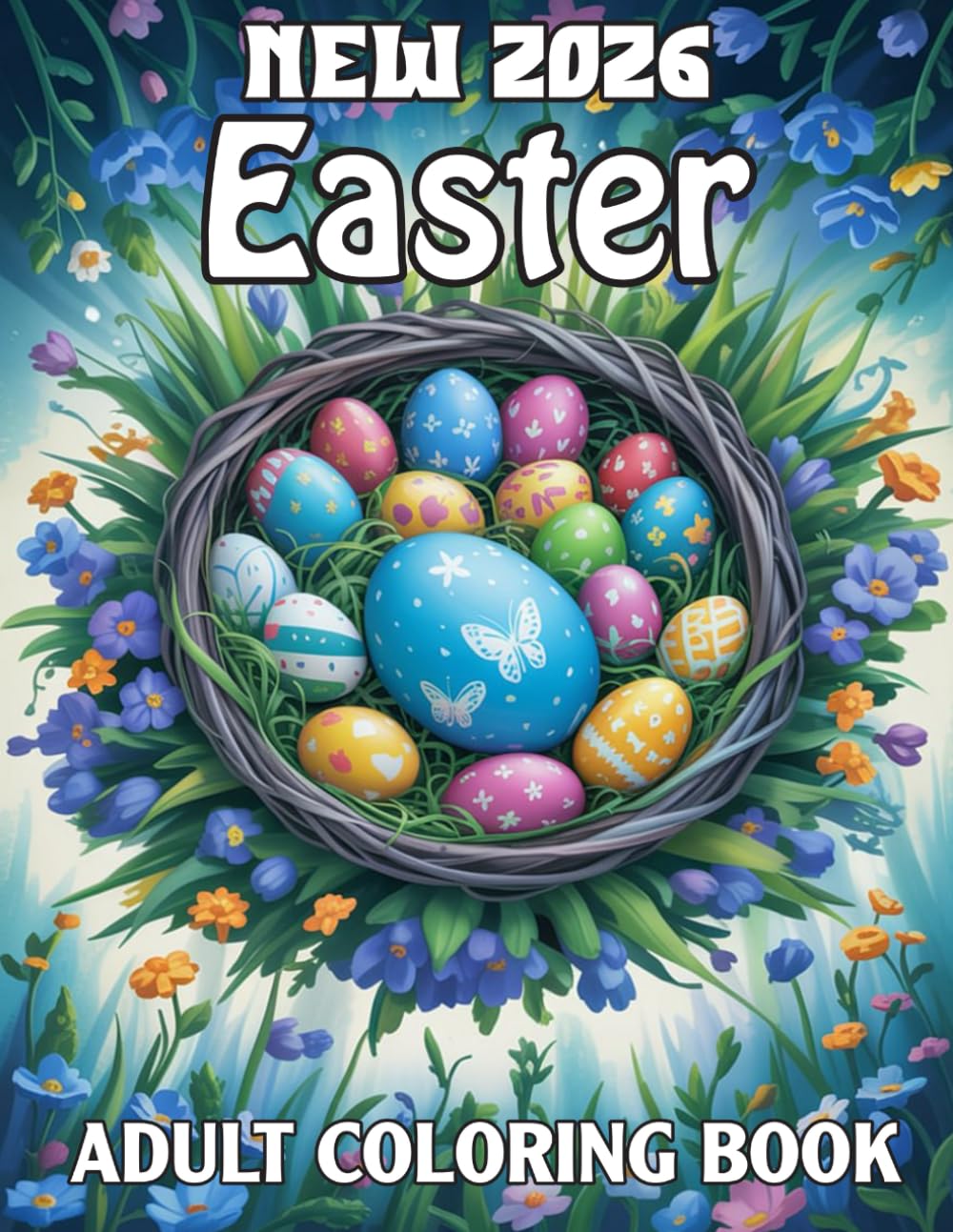 New 2026 Easter Adult Coloring Book: 40 Adorable Bunny, Flower & Egg Designs for Calm, Joy, and Relaxation.