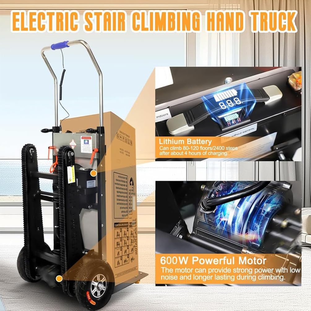 Carrello Elettrico A Mano - Scale su E Giù Carrello Elettrico per Salire Scale, con Maniglia Telescopica Motore Brushless da 1200 W Batteria Rimovibile da 48 V/36 Ah (07)