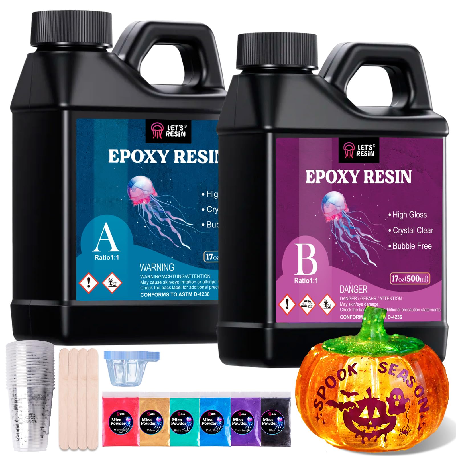 LET'S RESIN Crystal Clear Epoxy Resin, 34oz Bubble Free, Low Odor, Anti-Yellowing Casting Resin for Craft, Casting Molds, Painting, Jewelry, Art, Easy to Mix 1:1 Ratio