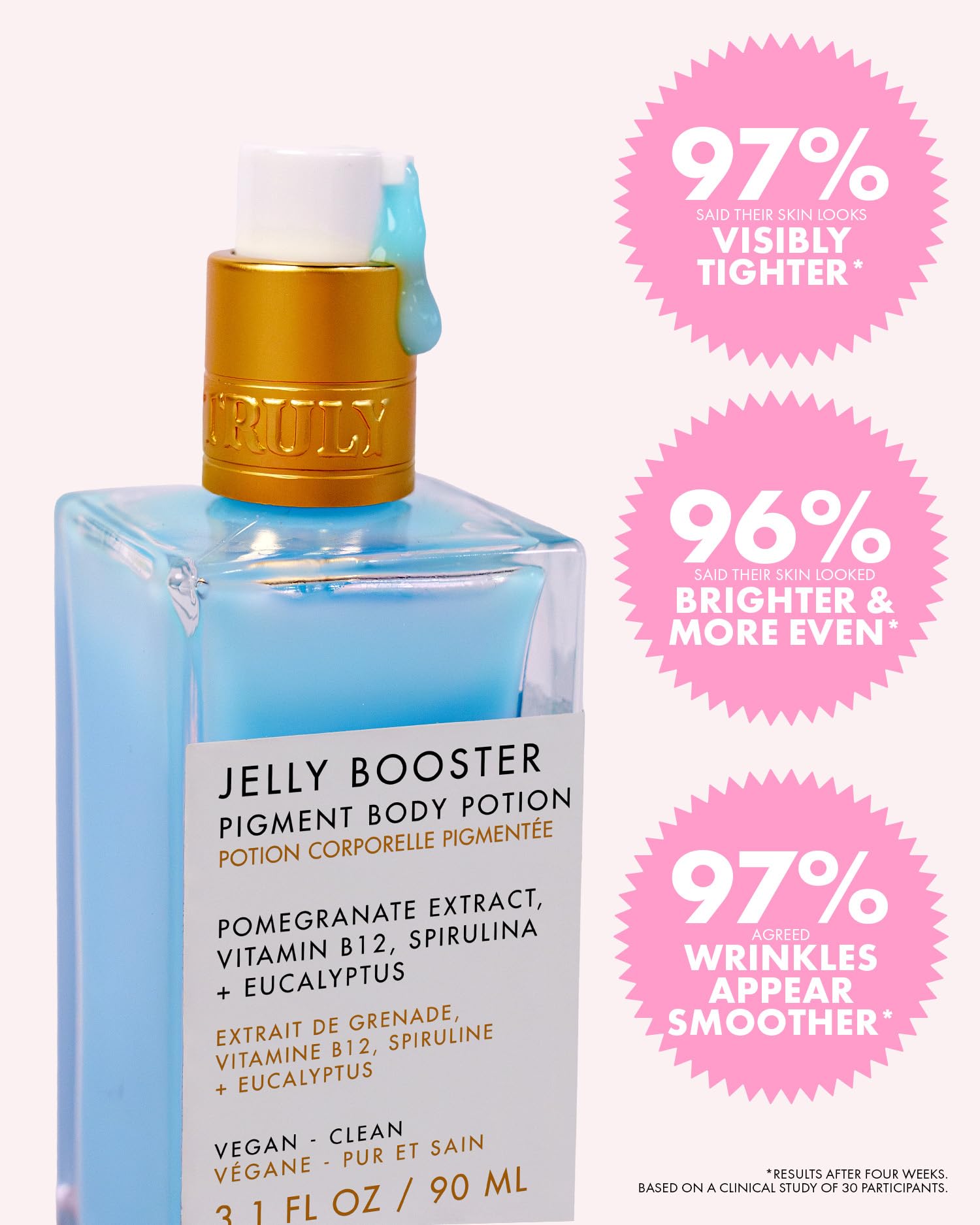 Truly Beauty Jelly Booster Pigment Body Potion, Lightweight, Fast Absorbing Acne Scar Treatment for Face And Body, Scar Removal Ointment/Serum for Everyday Use, 3.1 Fl.Oz