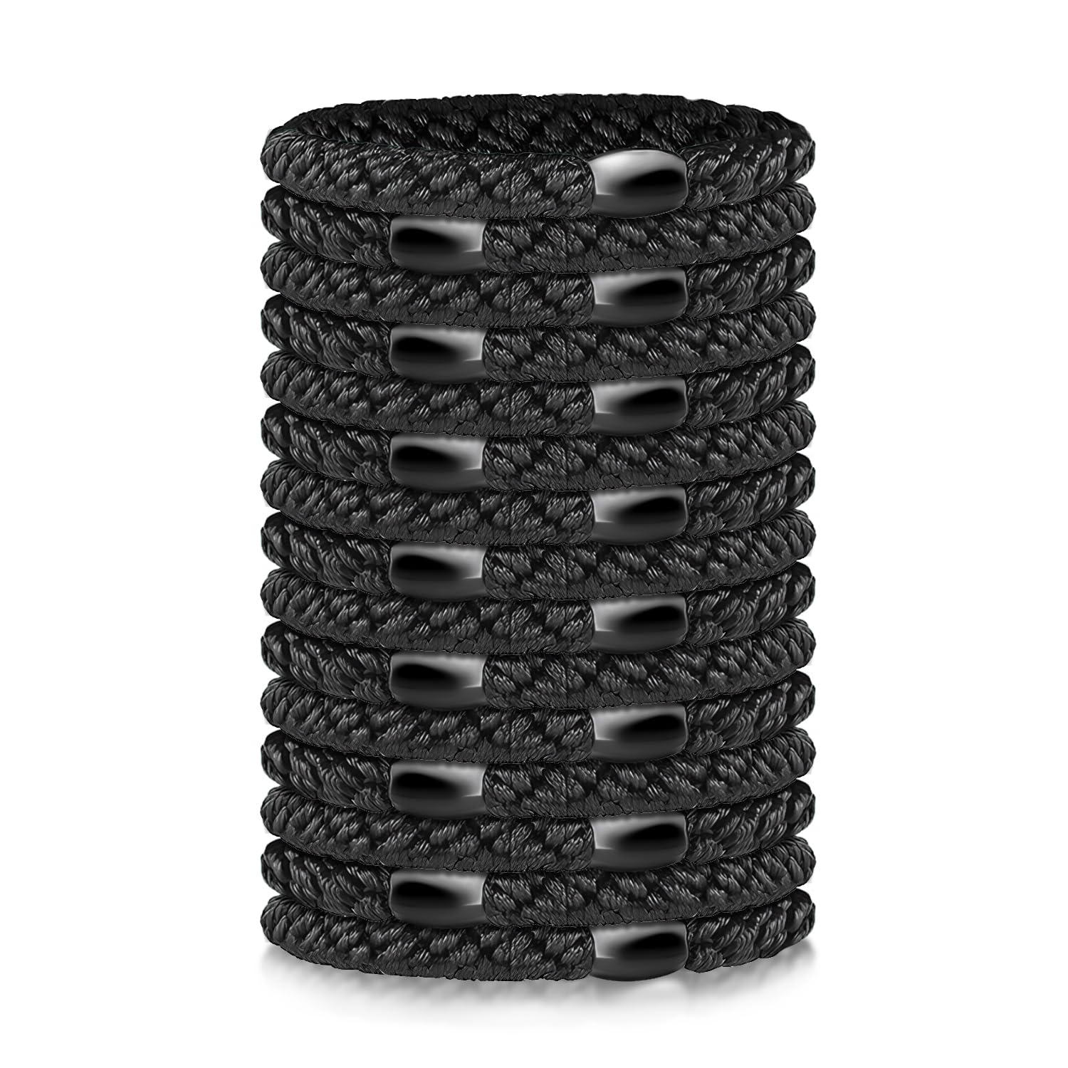 Hair Elastic Bands for Women and Girls Pack of 15 Black Thick and Thin Hair Ties, No Metal Braided Hair Bobbles