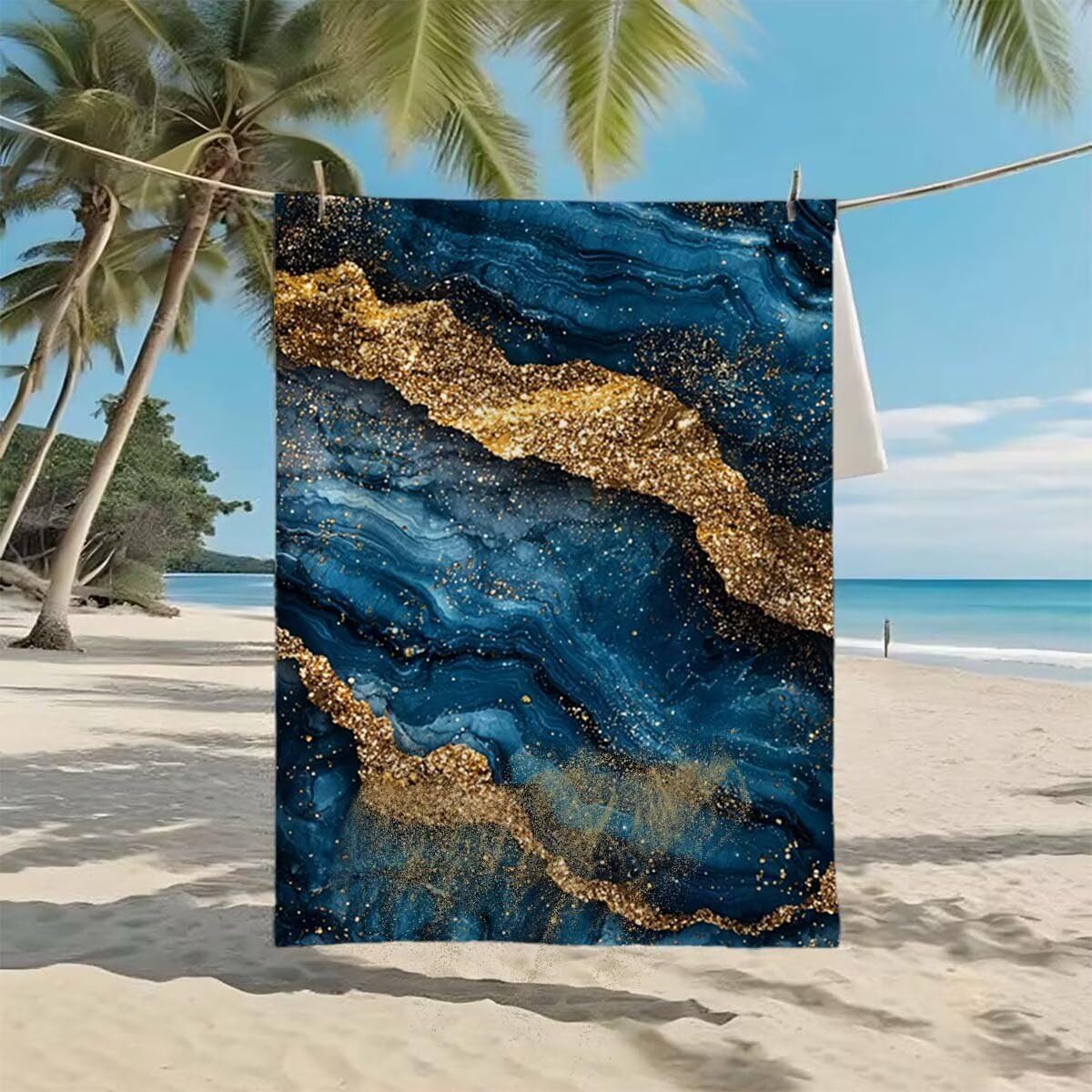 Toalla de Playa Grande 220x100cm/35x70cm, Juego de 2 Toalla Microfibra XXL de Antiarena, Toallas Playa Suave Ligera, Absorbente Secado Rápido, Beach Towel Viaje Yoga, Regalo Mujer Hombre (Mármol) G-34
