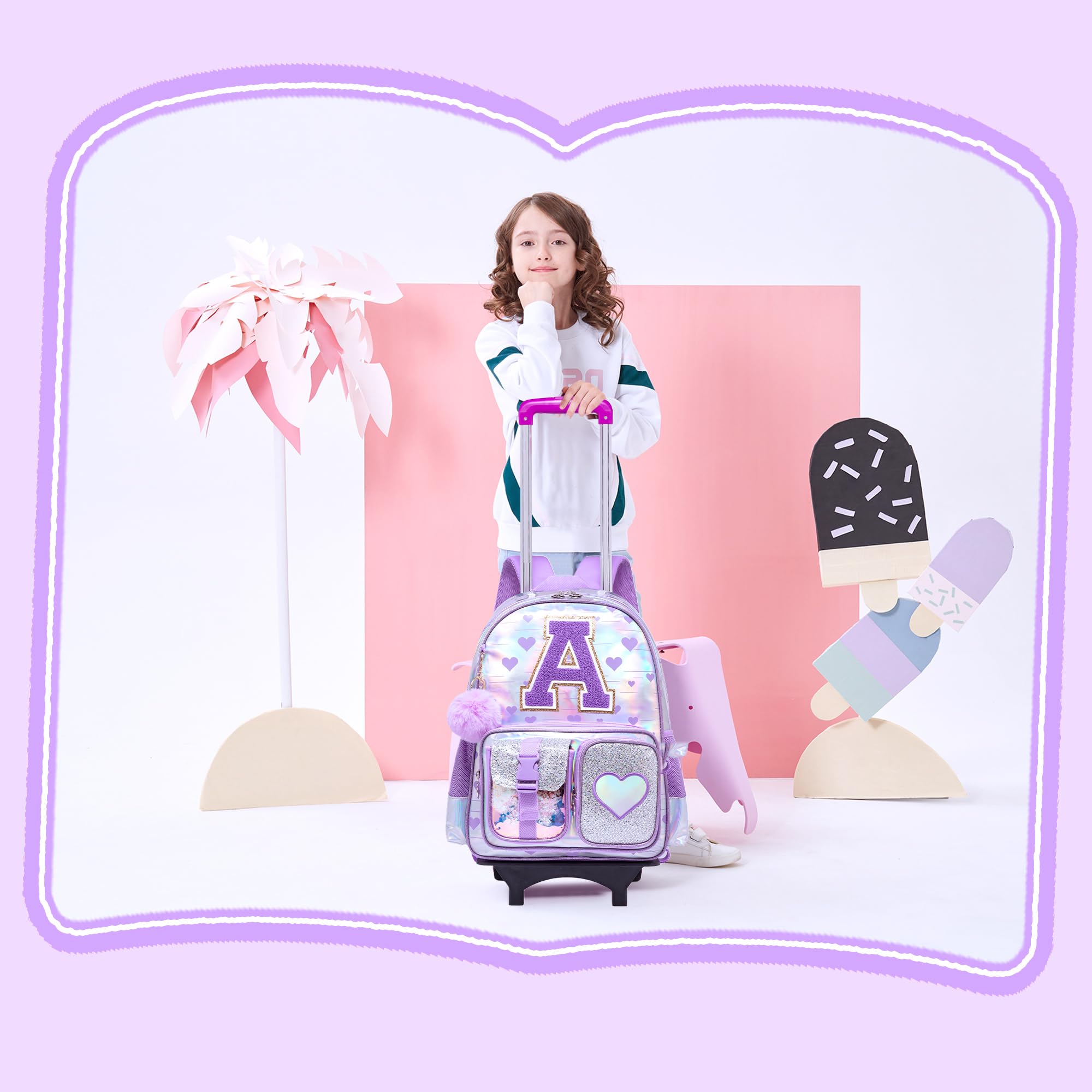 HTgroce Zaino Trolley Scuola Bambina Elementare Zaino con Ruote Scuola