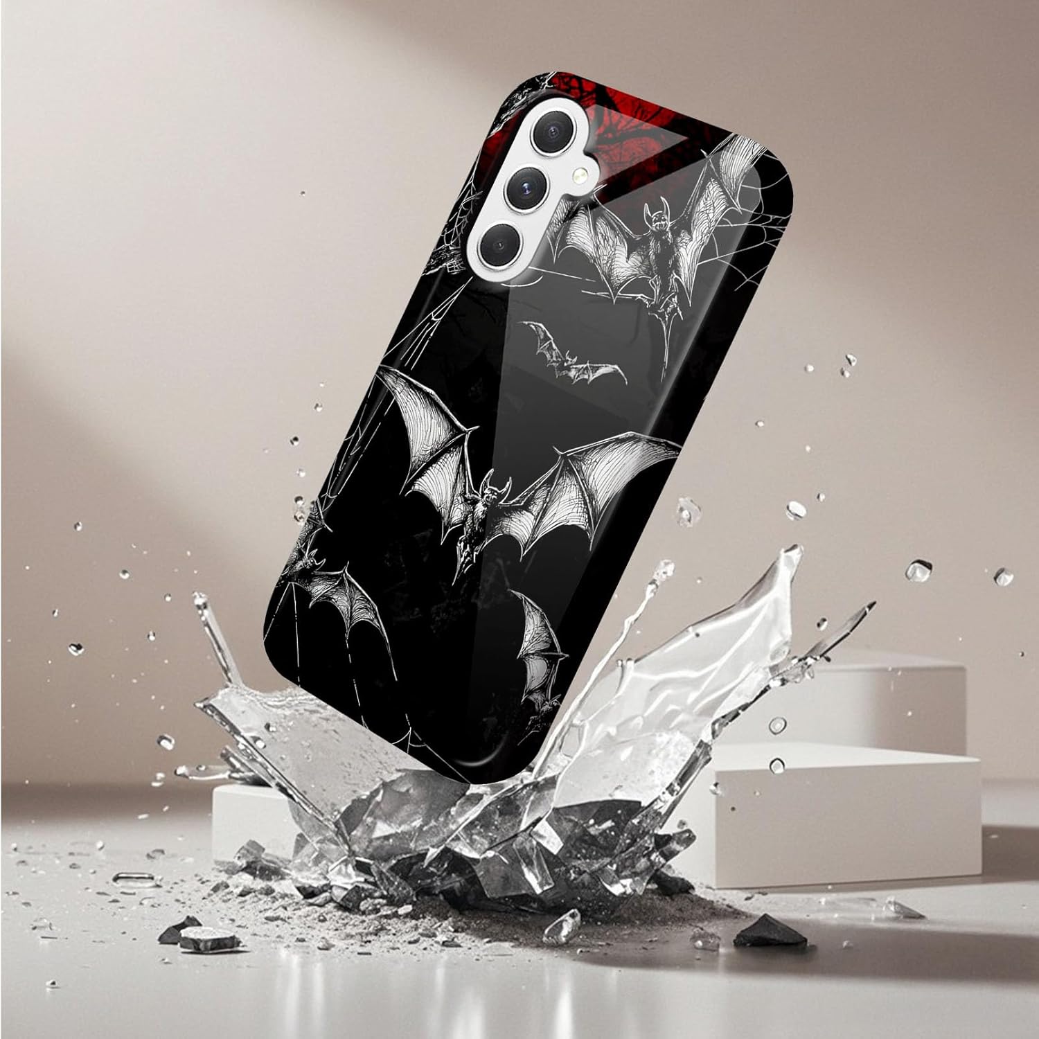 for Samsung Galaxy A16 5G Phone Case with Double Layer Protection, Bats Flying by Spider Webs Film Design 2 in 1 Phone Cover, Hard Back Panel + Soft TPU Inner