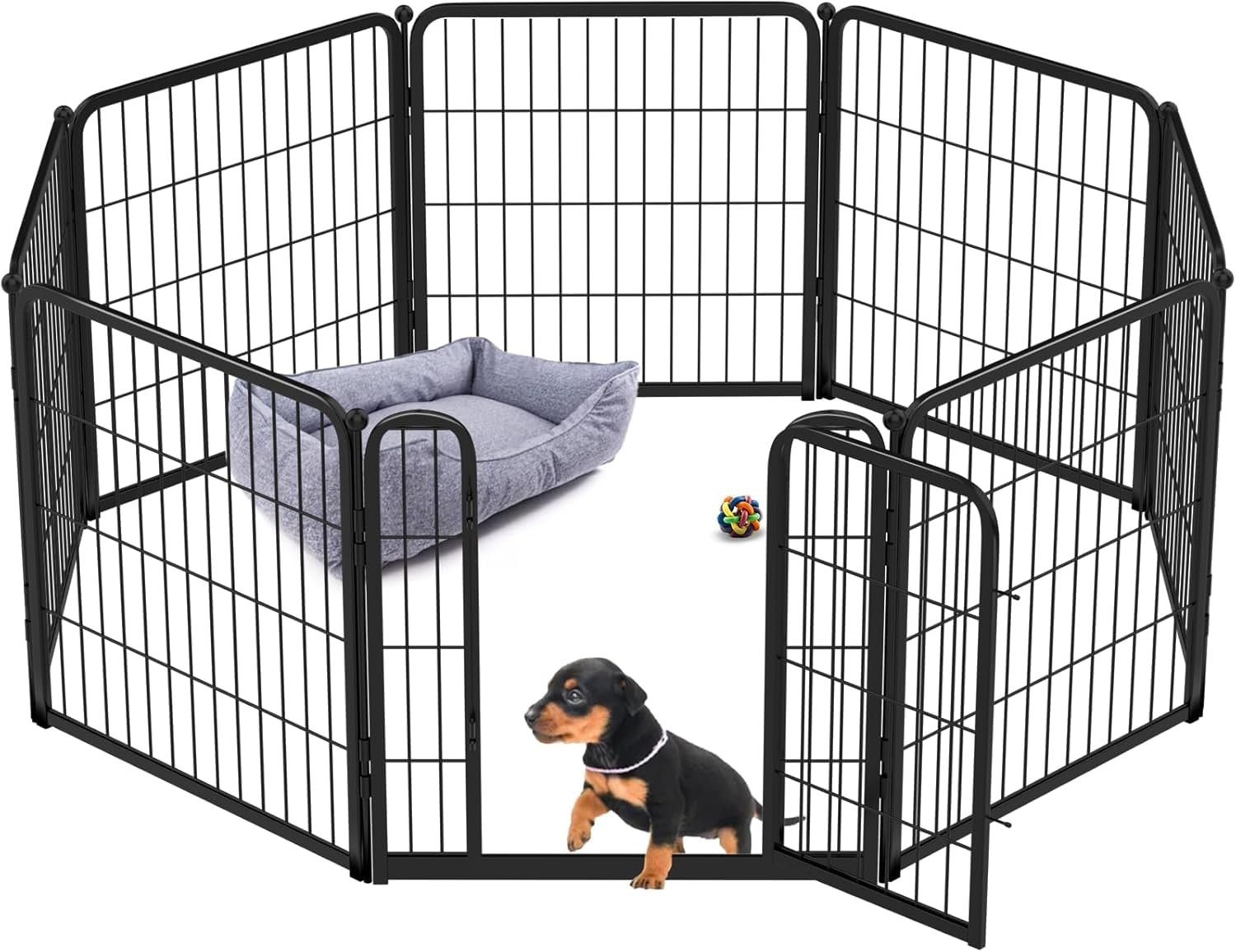 FXW Dog Playpen for Indoor Use - Wide gate and Safe Play, Heavy Duty 24 Inch 8 Panels Dog Pen for Puppies and Small Dogs, Black